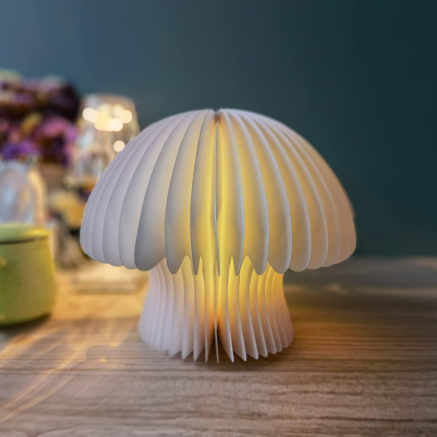 16-Color Dimmable Mushroom Lamp - Wooden Folding Book LED Night Light | Cordless Table Lamp for Bedroom, Nightstand, Desk | Unique Creative Birthday Gift for Kids & Adults | Perfect for Reading, Relaxation & Decoration