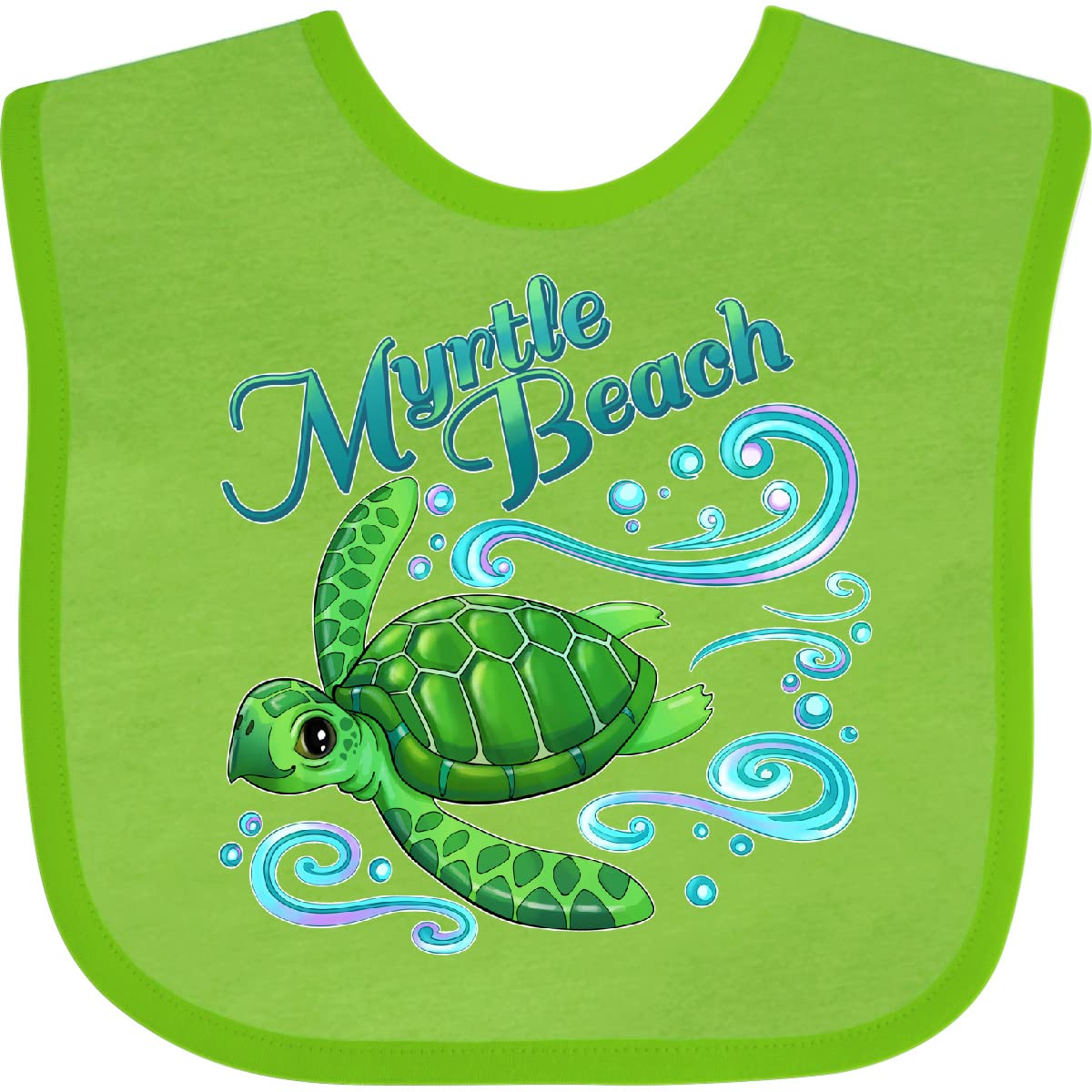 Inktastic Myrtle Beach Cute Sea Turtle with Waves and Bubbles Baby Bib - Soft Cotton Drool Bib for Newborns & Infants - Perfect for Beach Trips, Summer Outings & Photo Shoots