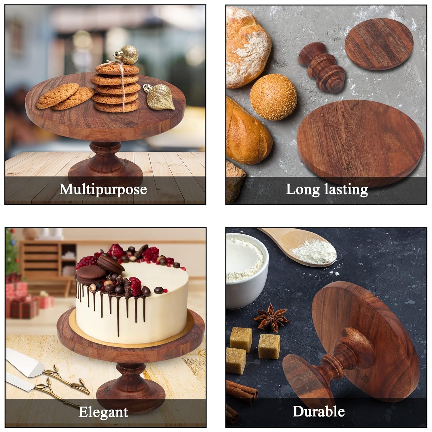 Webbs Brown Birch Folding Cake Stand - Wooden Multipurpose Serving Tray for Pizza, Desserts, Pastries & Snacks | Perfect for Parties, Tea Time & Kitchen Display