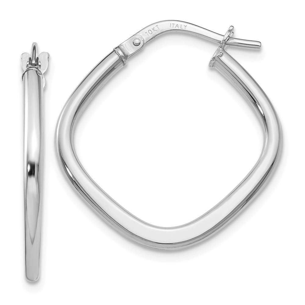 10K White Gold Hinged Hoop Earrings - Polished Square Hoops 21x6mm Wide, 2mm Thick - Elegant Jewelry Gift for Women, Brides, Anniversaries & Special Occasions