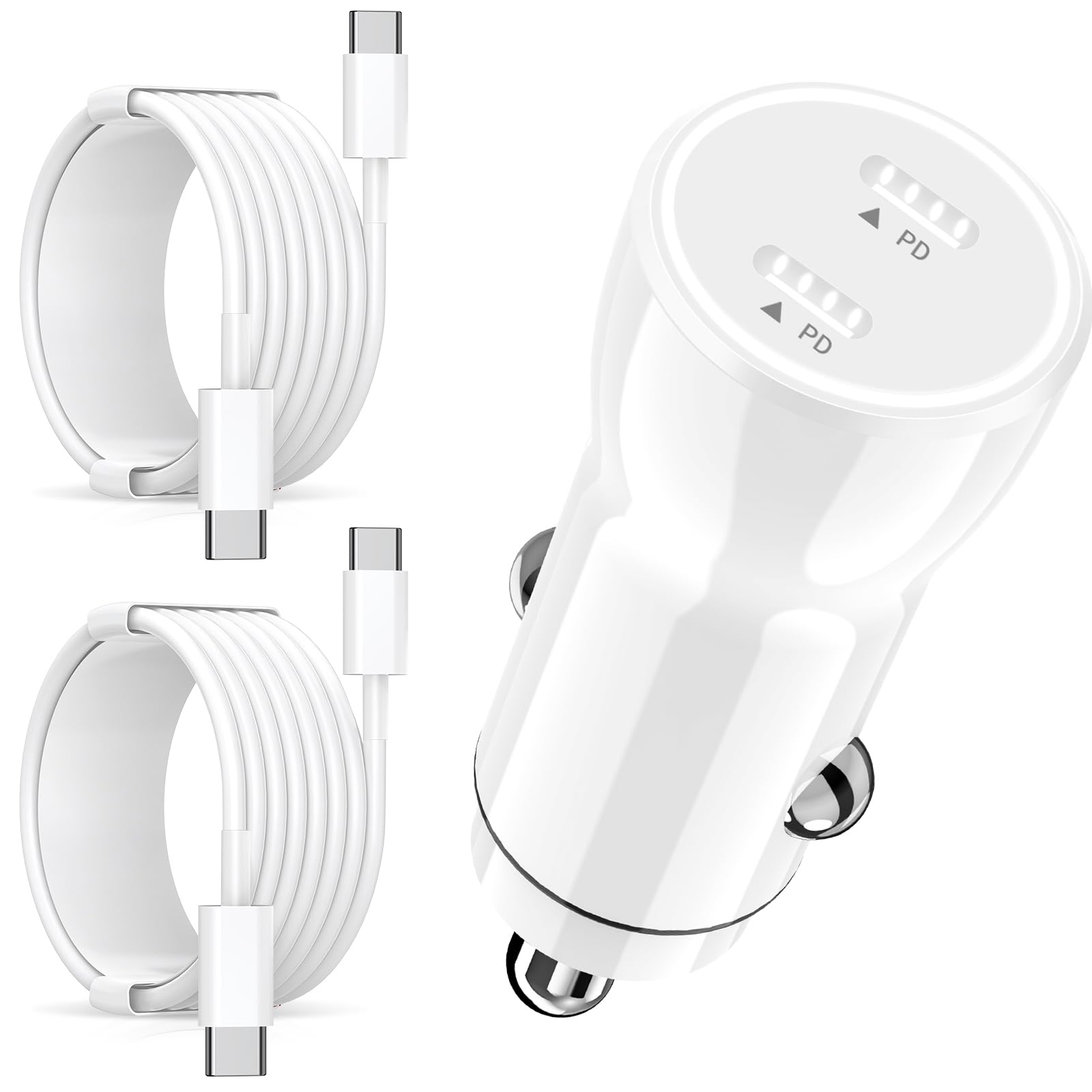 MFi Certified iPhone 15 Fast Car Charger - 72W Dual PD USB-C Car Power Adapter with 2-Pack Type-C Cables - Compatible with iPhone 15/15 Pro/15 Pro Max, Galaxy S24/S23, Pixel & iPad Pro - Perfect for Road Trips & Long Commutes