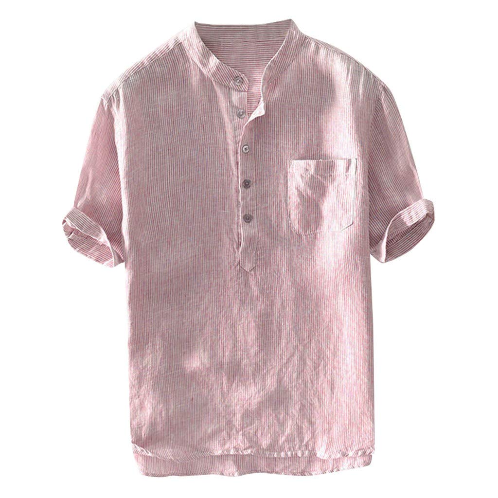 Premium Large Men's Dress Shirts - Button Down Pocket, Linen-Cotton Blend Striped T-Shirt with Baggy Fit | Perfect for Office Wear, Casual Outings & Summer Fashion