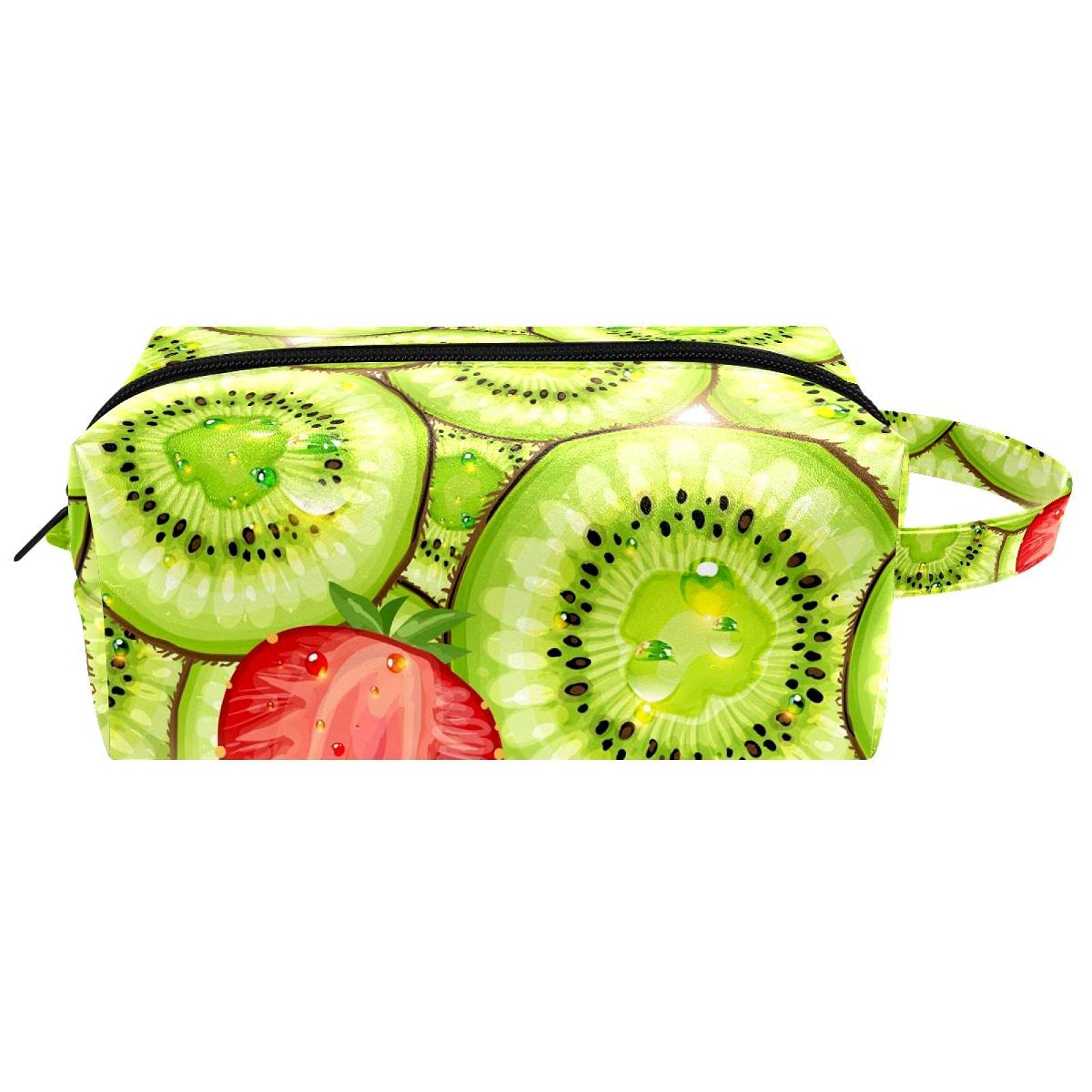 Portable Cosmetic Makeup Bag for Travel - Waterproof Toiletry Organizer Pouch with Strawberry & Kiwi Patterns for Women & Men | Perfect for Vacation, Gym, and Daily Essentials Storage
