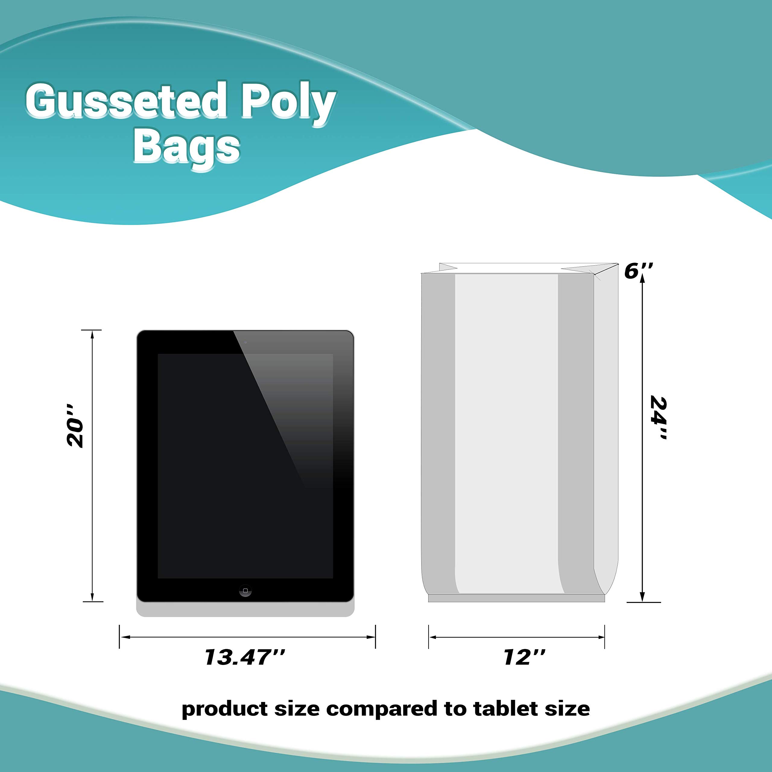 APQ 1000 Pack Gusseted Hole Vented Poly Bags 12x6x24 Inches - 1 Mil Ultra Thin Open End Polyethylene Bags for Food Storage, Packing & Organization - Perfect for Bakery, Deli, Produce & Retail Packaging