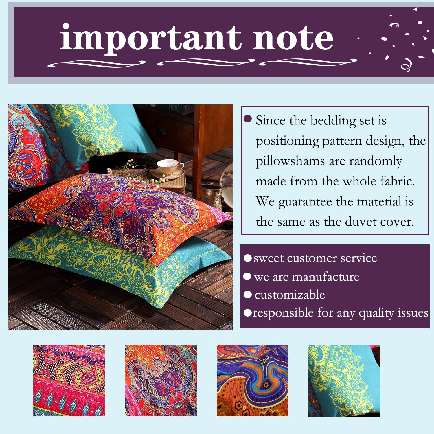 Exotic Boho Duvet Cover Set King/California King Size - 100% Brushed Cotton Soft Bohemian Bedding with Red Teal Mandala Print & Reversible Striped Design - Includes Zipper Comforter Cover + 2 Pillowshams - Perfect for Bohemian Bedroom Decor, Guest Room Makeover & Cozy Home Styling
