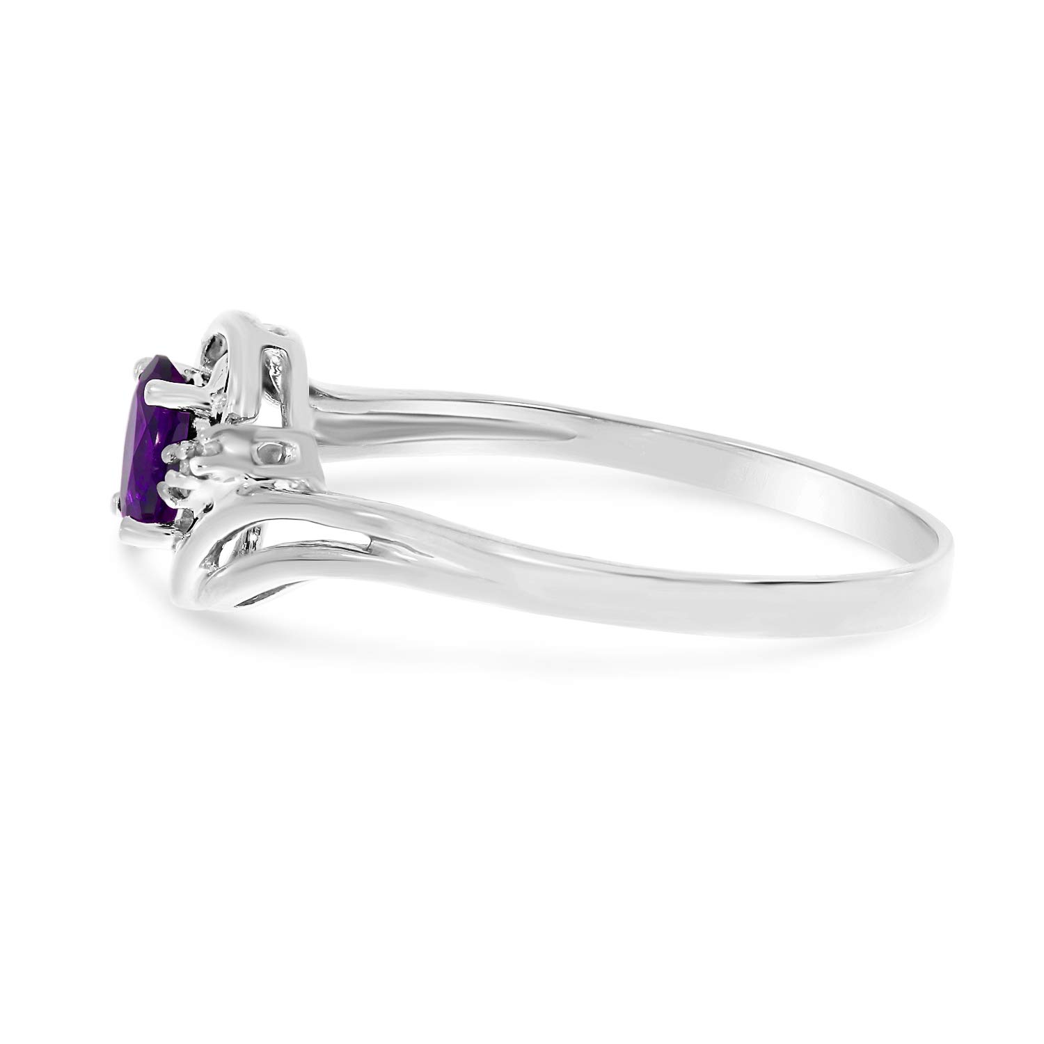 10K White Gold Oval Amethyst and Diamond Ring for Women - Elegant Purple Gemstone Engagement & Wedding Band - Perfect for Anniversary, Valentine's Day Gift