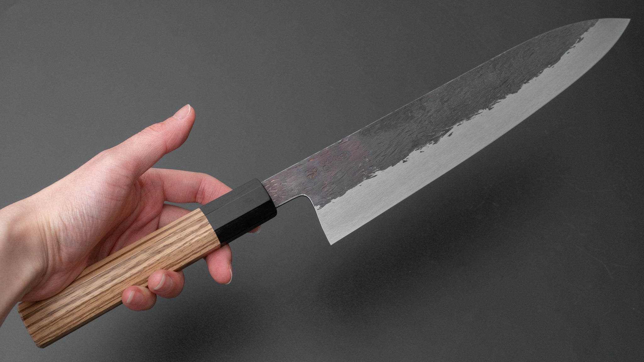 Premium Isamitsu Blue Super Stainless Clad Kurouchi Gyuto Chef Knife 240mm with Taihei Zebrawood Handle - Japanese Kitchen Knife for Professional Chefs & Home Cooking, Perfect for Slicing, Dicing & Meat Cutting