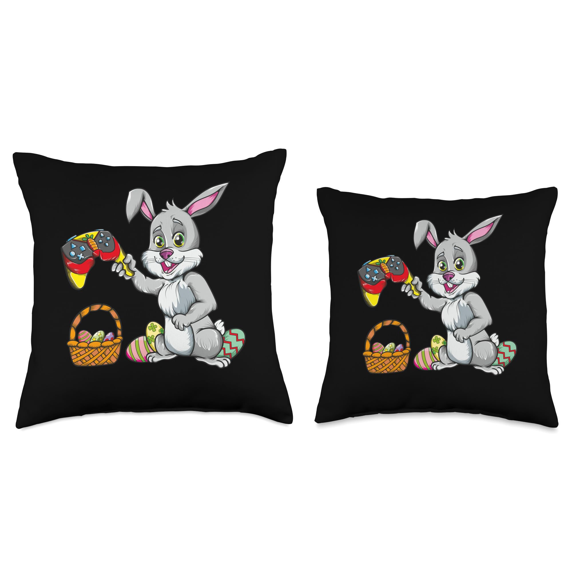 Easter Bunny Video Game Eggs Throw Pillow - Cute Gaming Decor for Toddlers & Gamers - Perfect for Easter Gifts, Bedroom Decor, and Gaming Room Accessories