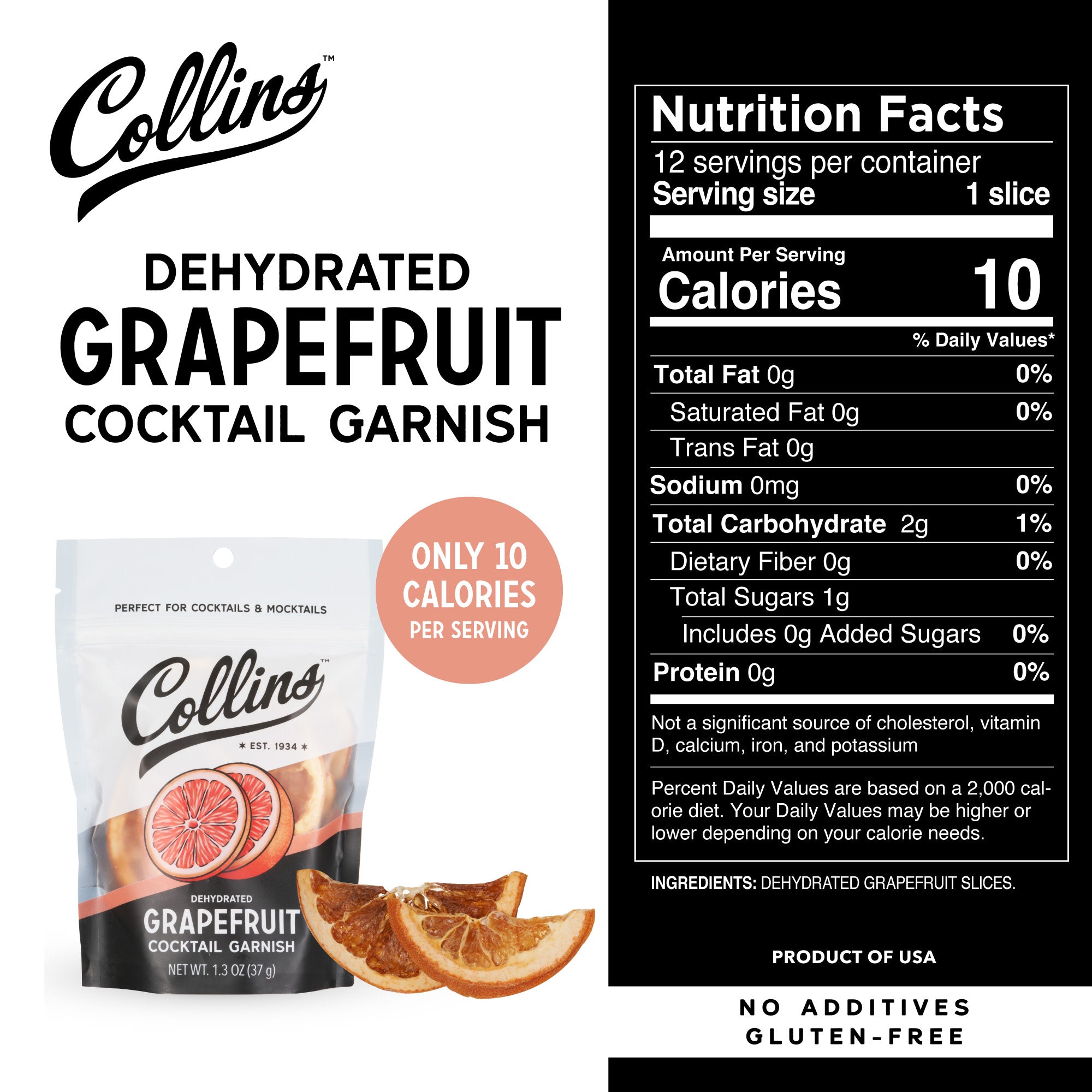 Dehydrated Grapefruit Slices for Cocktails - 1.3 oz Pack | Perfect Garnish for Drinks, Mocktails & Desserts | Vegan & All-Natural Cocktail Decorations