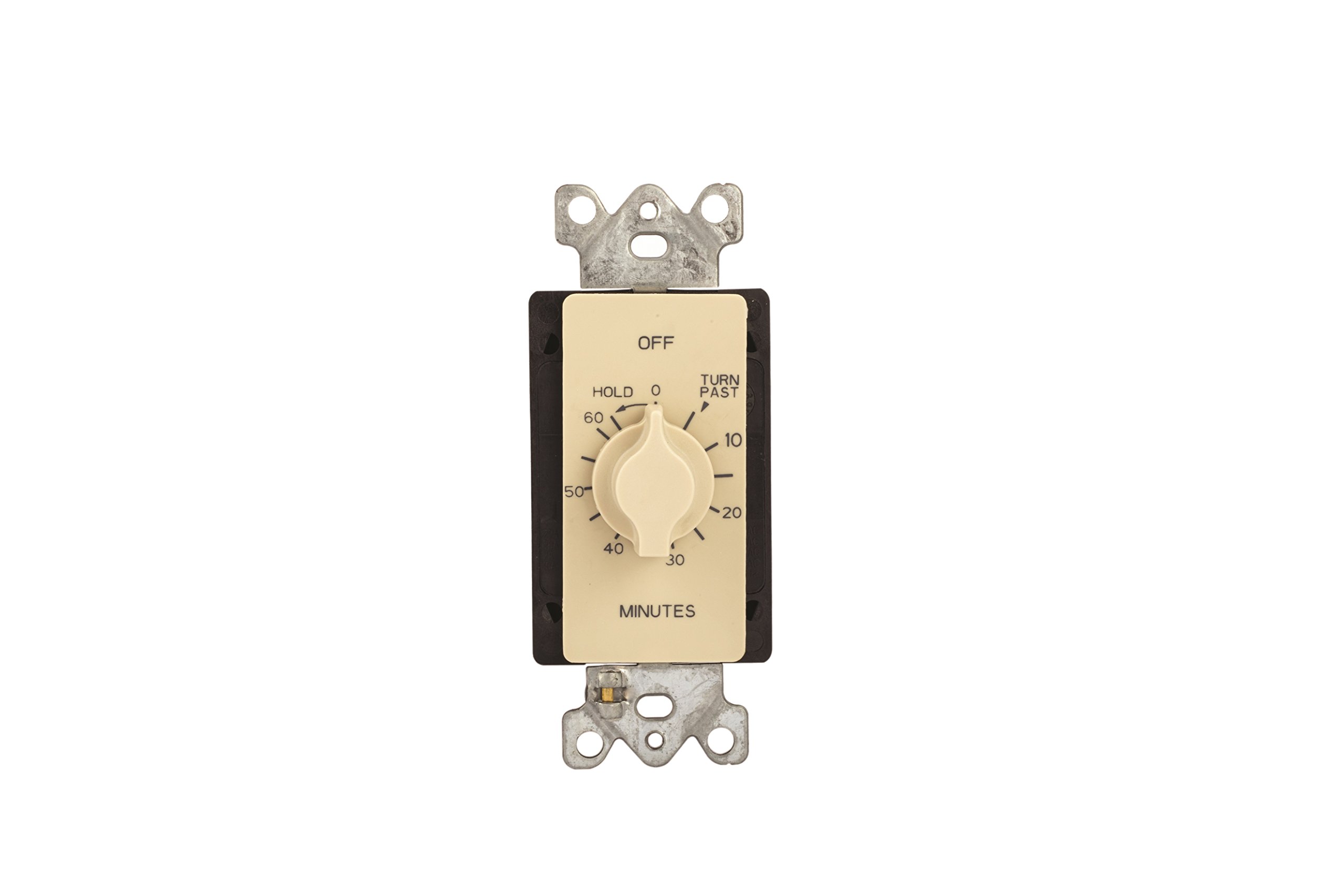 60 Minute Springwound Auto-Off In-Wall Timer Switch with Hold Function - Ivory White | Perfect for Bathroom Fans, Workshop Tools & Home Automation