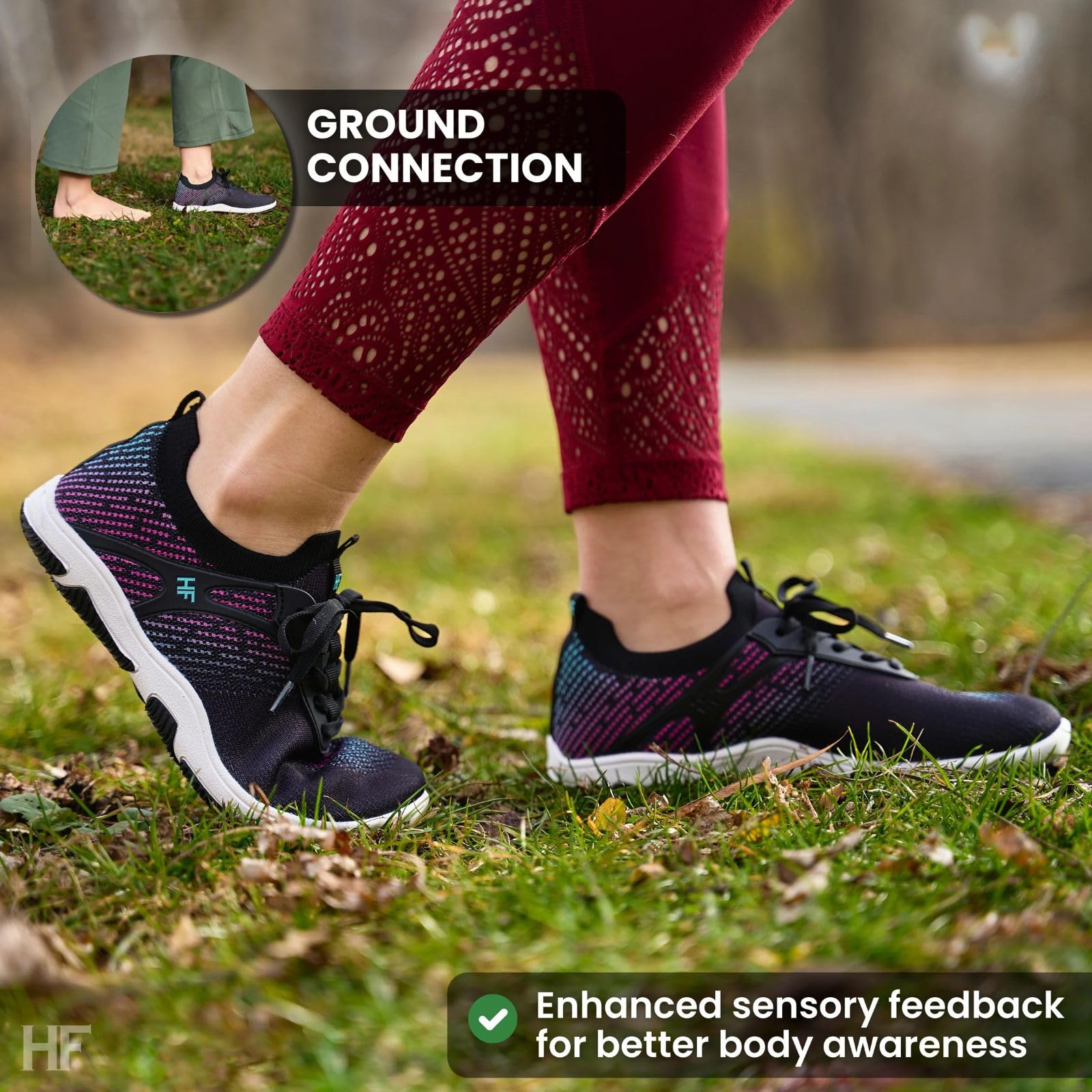 HF Vitality Healthy Ergonomic Barefoot Shoes - Zero Drop Sole, Wide Toe Box, Lightweight & Breathable - Unisex Walking Sneakers for Outdoor Running, Hiking & Natural Movement | Perfect for Trail Adventures, Gym Workouts & Everyday Comfort