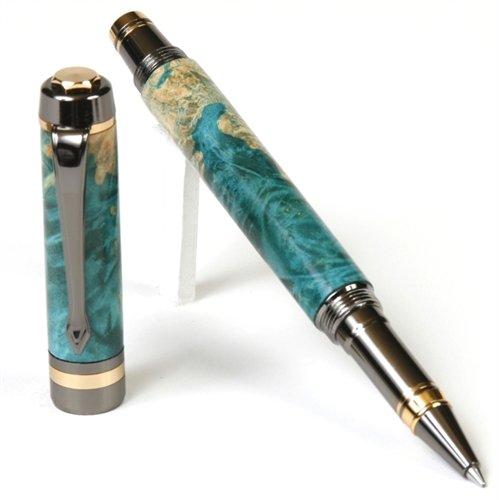 Lanier Pens Elite Rollerball Pen - Premium Gun Metal Finish with Turquoise Box Elder Wood - Luxury Writing Instrument for Office, Business Gifts & Executive Use