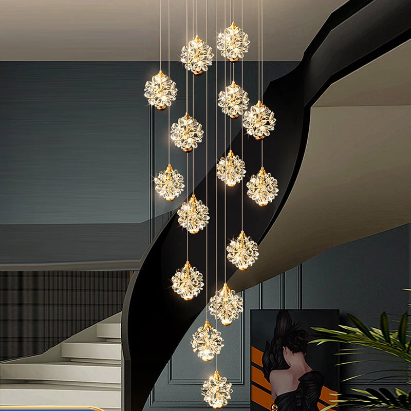 Modern Crystal Pendant Light Fixture for Stairs, Foyer & Entryway - Elegant Ceiling Lighting for Home Decor & Staircase Illumination