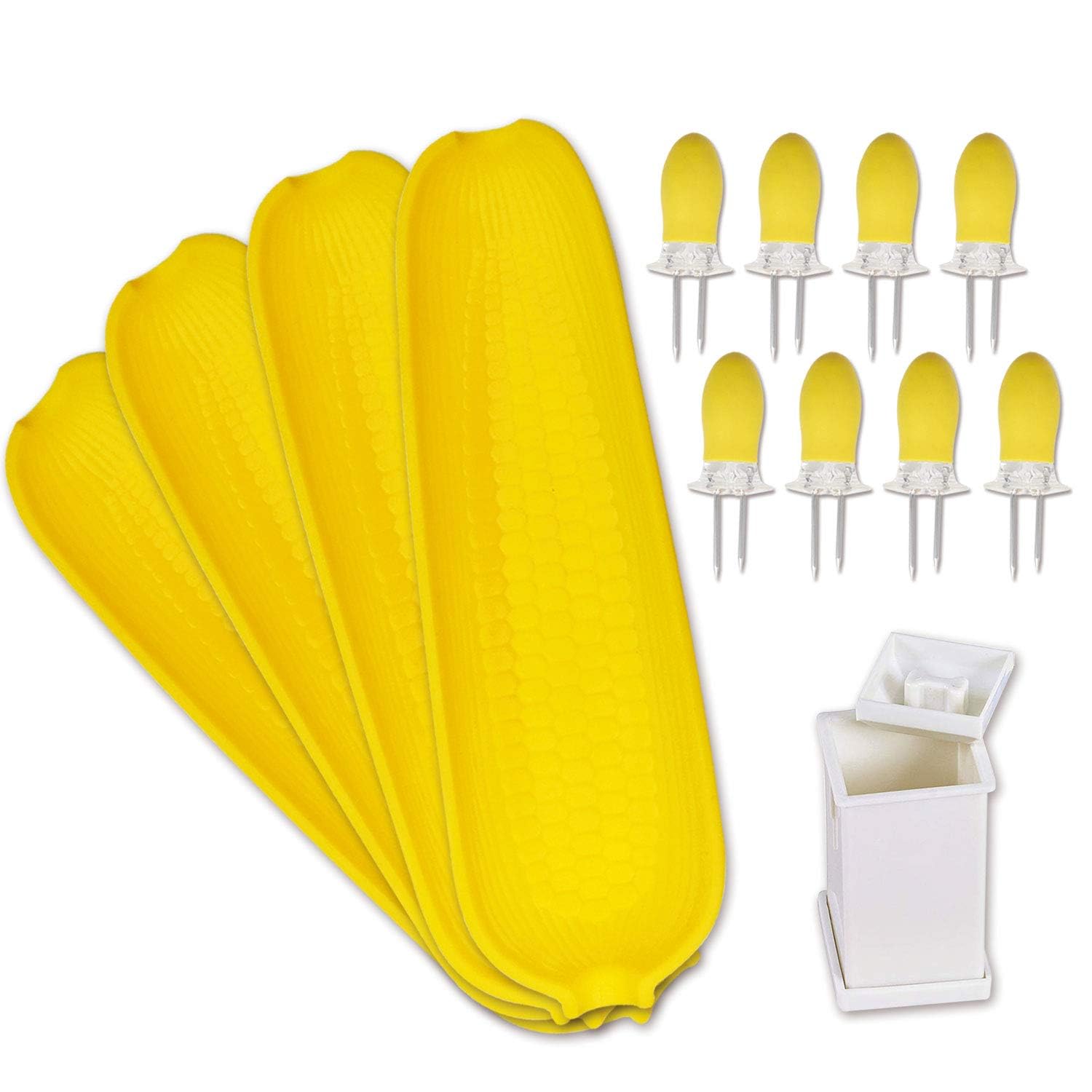 Premium Corn Cob Holders Set - 8 Twin Prong Skewers, 4 Corn Dishes & Butter Spreader - Perfect for BBQ, Picnics & Summer Parties - Durable & Heat-Resistant Corn on the Cob Accessories