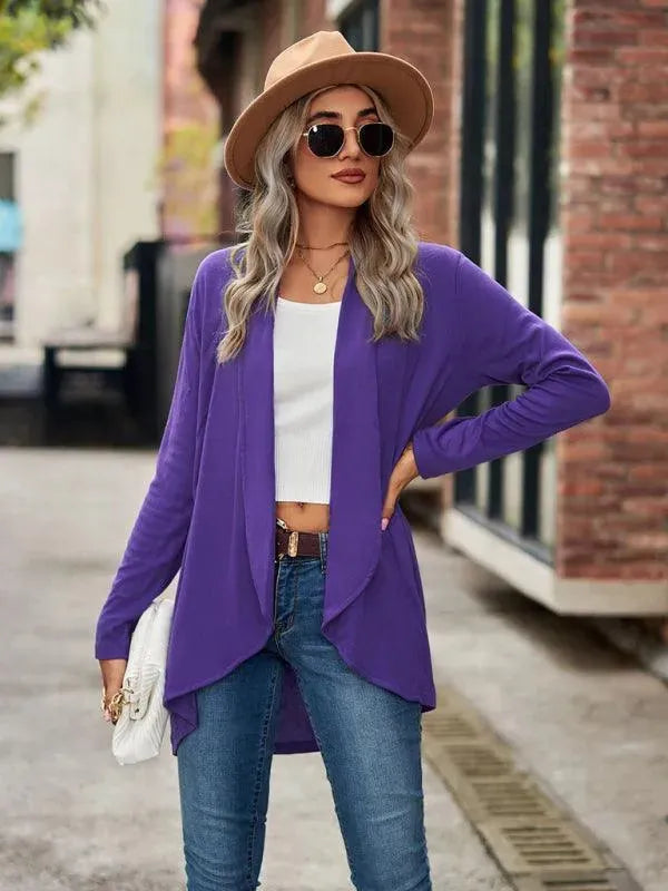 Women's Solid Color Loose Fit Cardigan Sweater - Lightweight Knit Open Front Long Sleeve Cover Up for Casual Wear, Office, and Layering