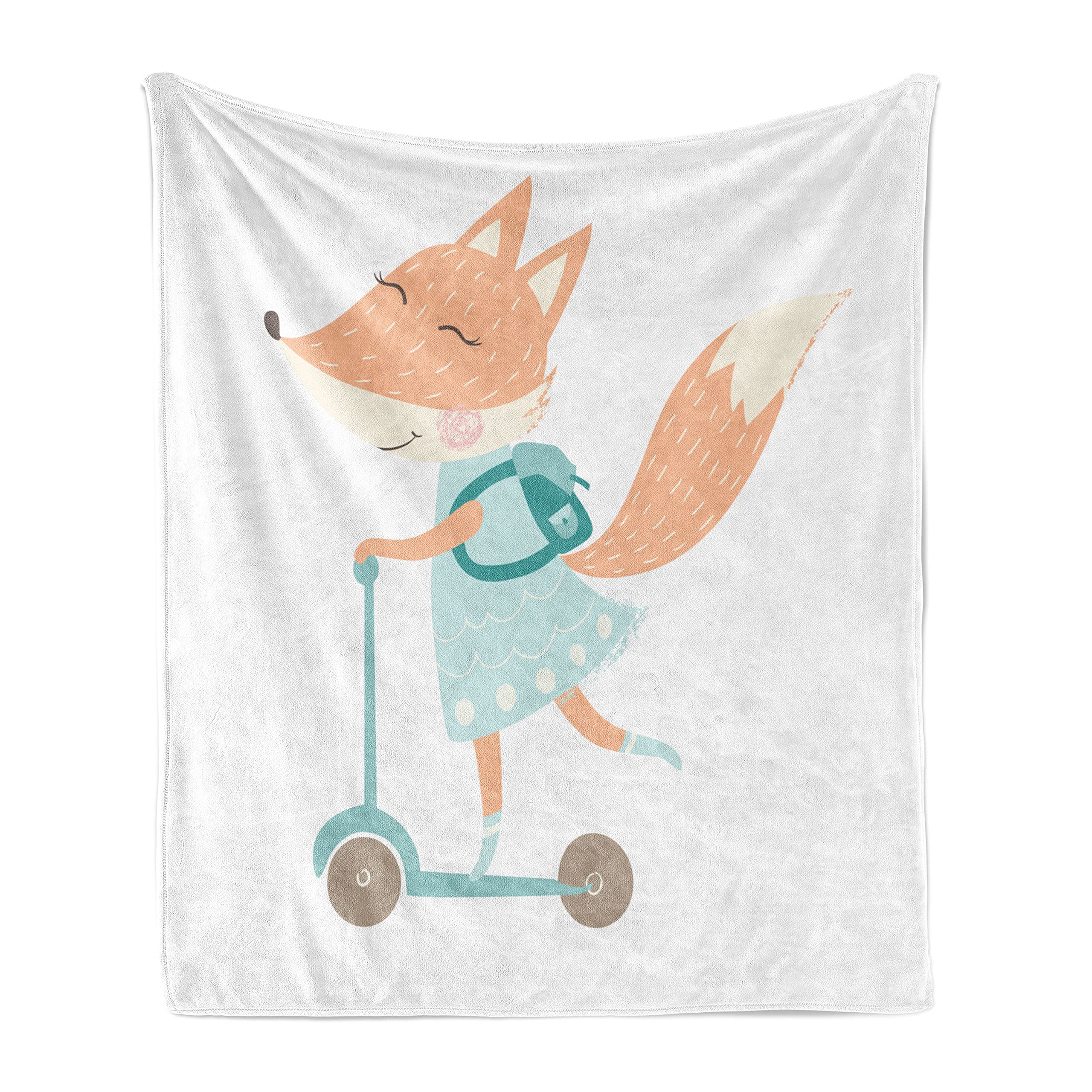 Ambesonne Fox Throw Blanket - Soft Flannel Fleece Blanket with Happy Animal Scooter Design, 70
