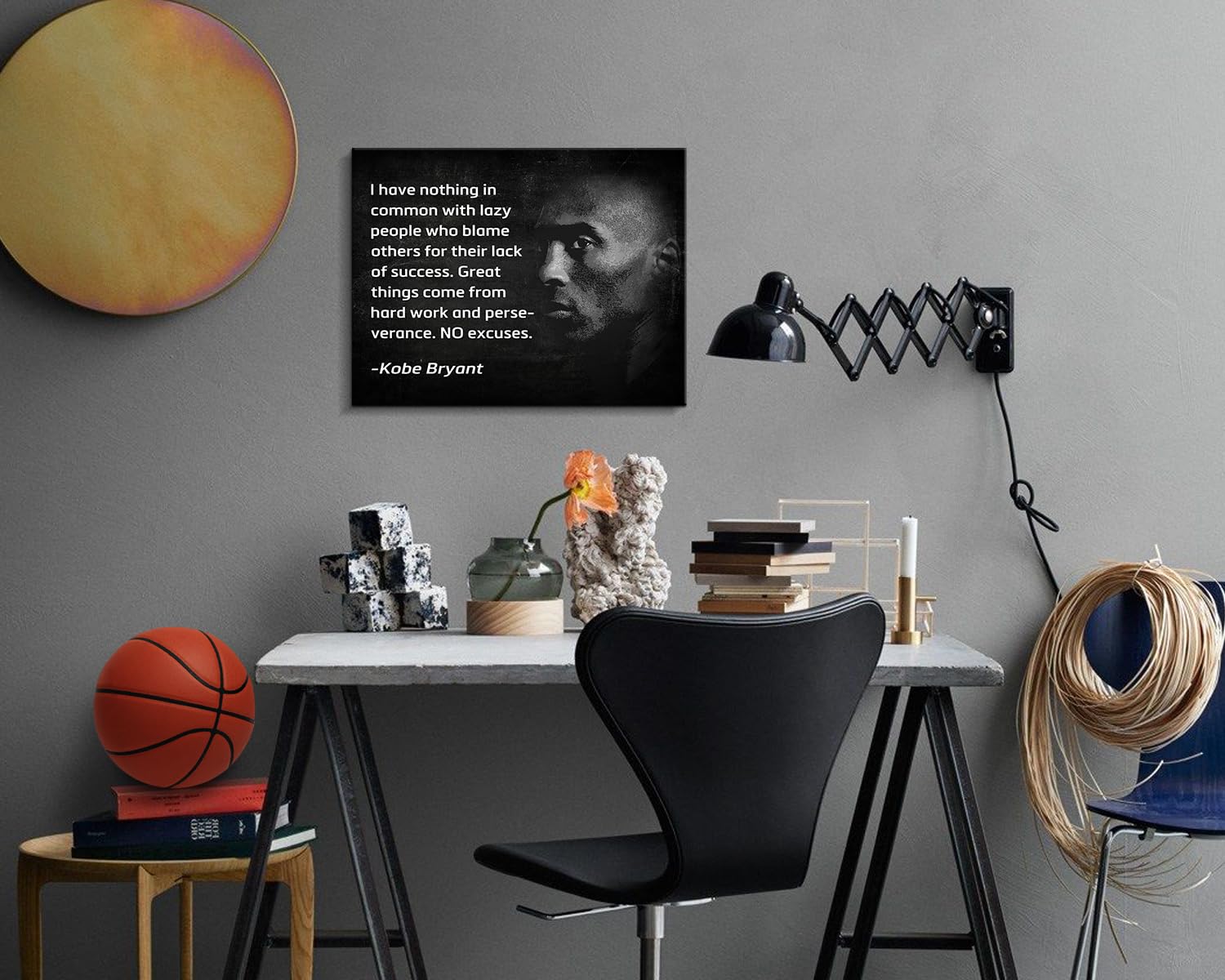 Kobe Bryant Motivational Canvas Wall Art - Inspirational Black & White Basketball Poster Print for Office, Teens Room, Gym Decor | Perfect for Sports Fans & Home Workout Spaces