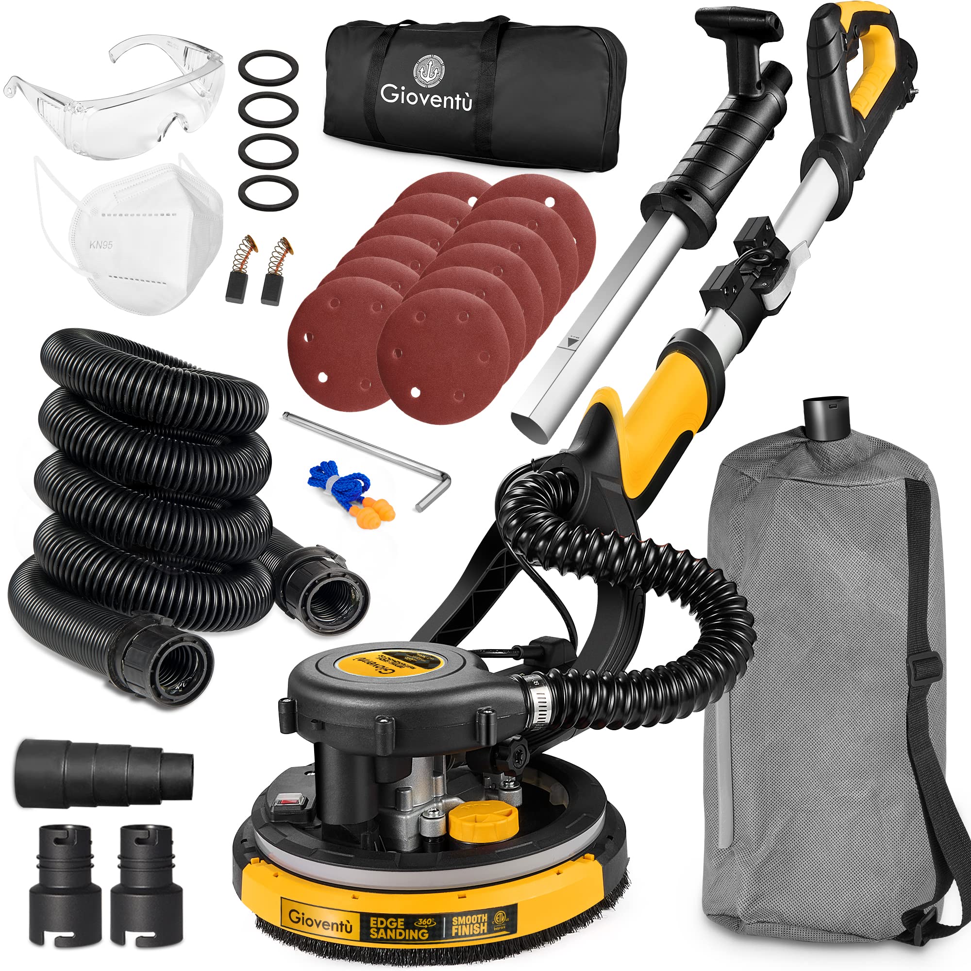 Professional Drywall Sander with 24pcs Sanding Discs - Electric Drywall Sanding Tool for Smooth Walls & Ceilings - Perfect for Home Renovation, DIY Projects & Professional Construction Work
