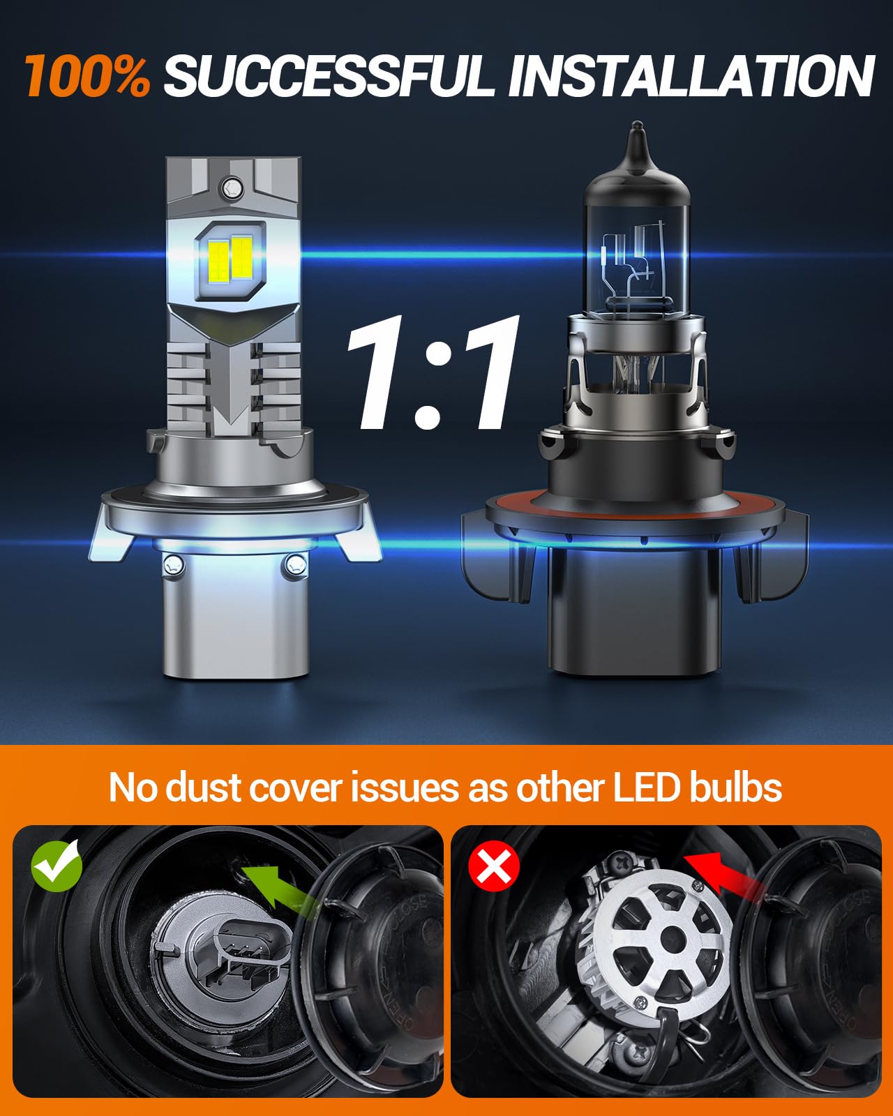 SEALIGHT S2S H13 H10 LED Headlight Bulbs Combo Kit - 44000LM Ultra Bright, 14000RPM Cooling Fan, 1:1 Design for 9140 9008 Fog Lights - Plug & Play Replacement (Pack of 4) - Perfect for Night Driving, Off-Roading & Extreme Weather Conditions
