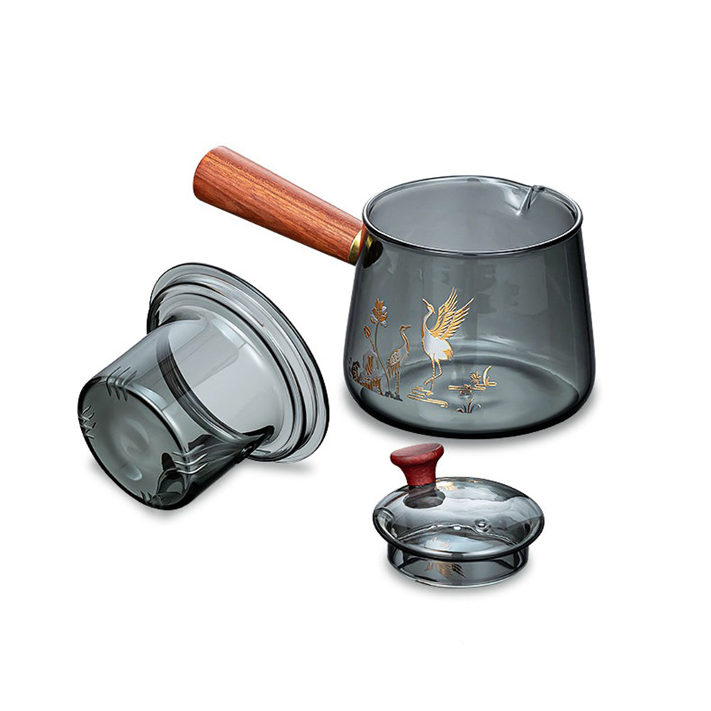 Premium Ink Glass Tea Set with Golden Crane Design - Elegant Ceramic Teapot & Cups for Home, Office, or Gift - Perfect for Chinese Tea Ceremonies, Afternoon Tea, and Relaxation
