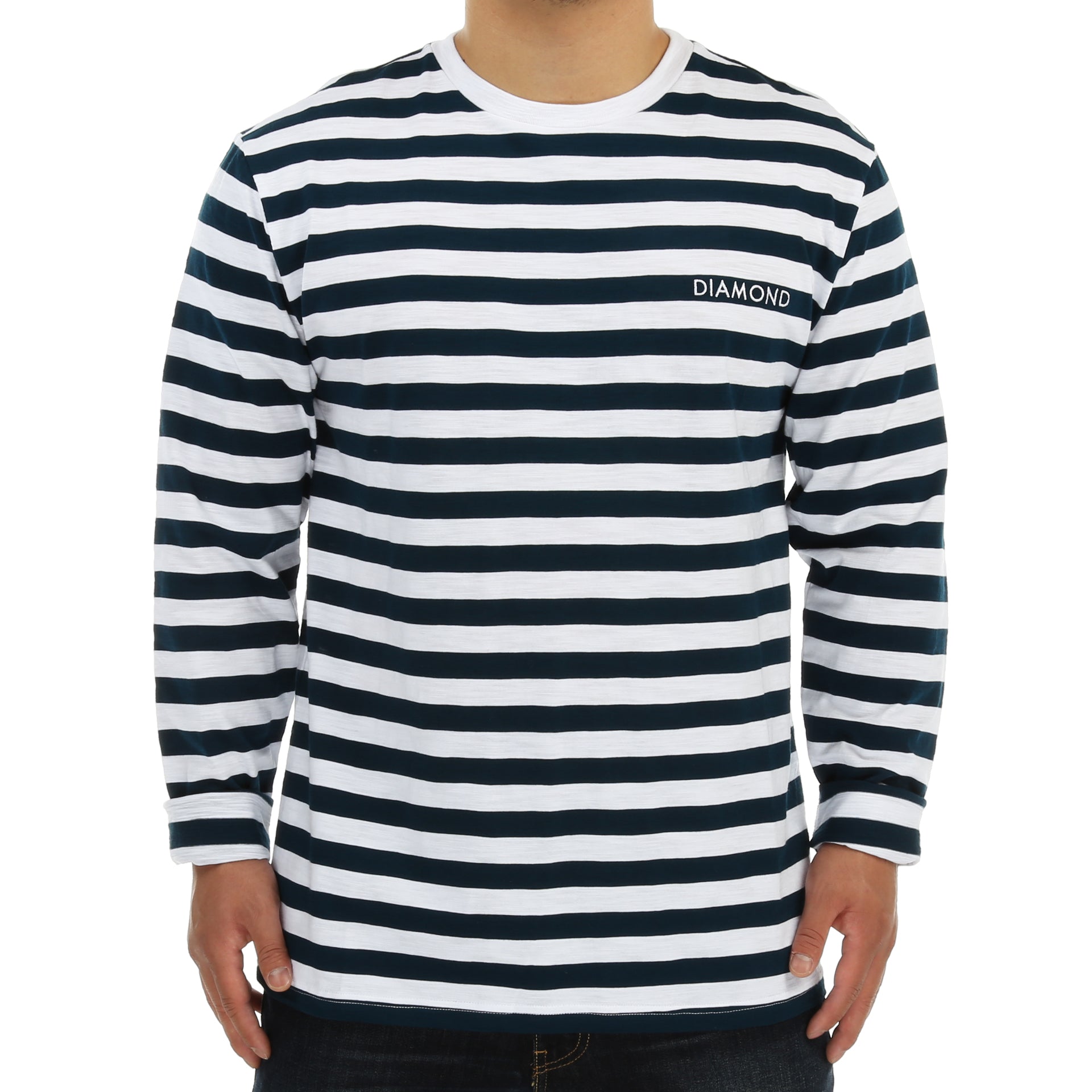 Diamond Pablo Long Sleeve T-Shirt for Men - Navy Blue Cotton Crewneck Top for Casual Wear & Street Style