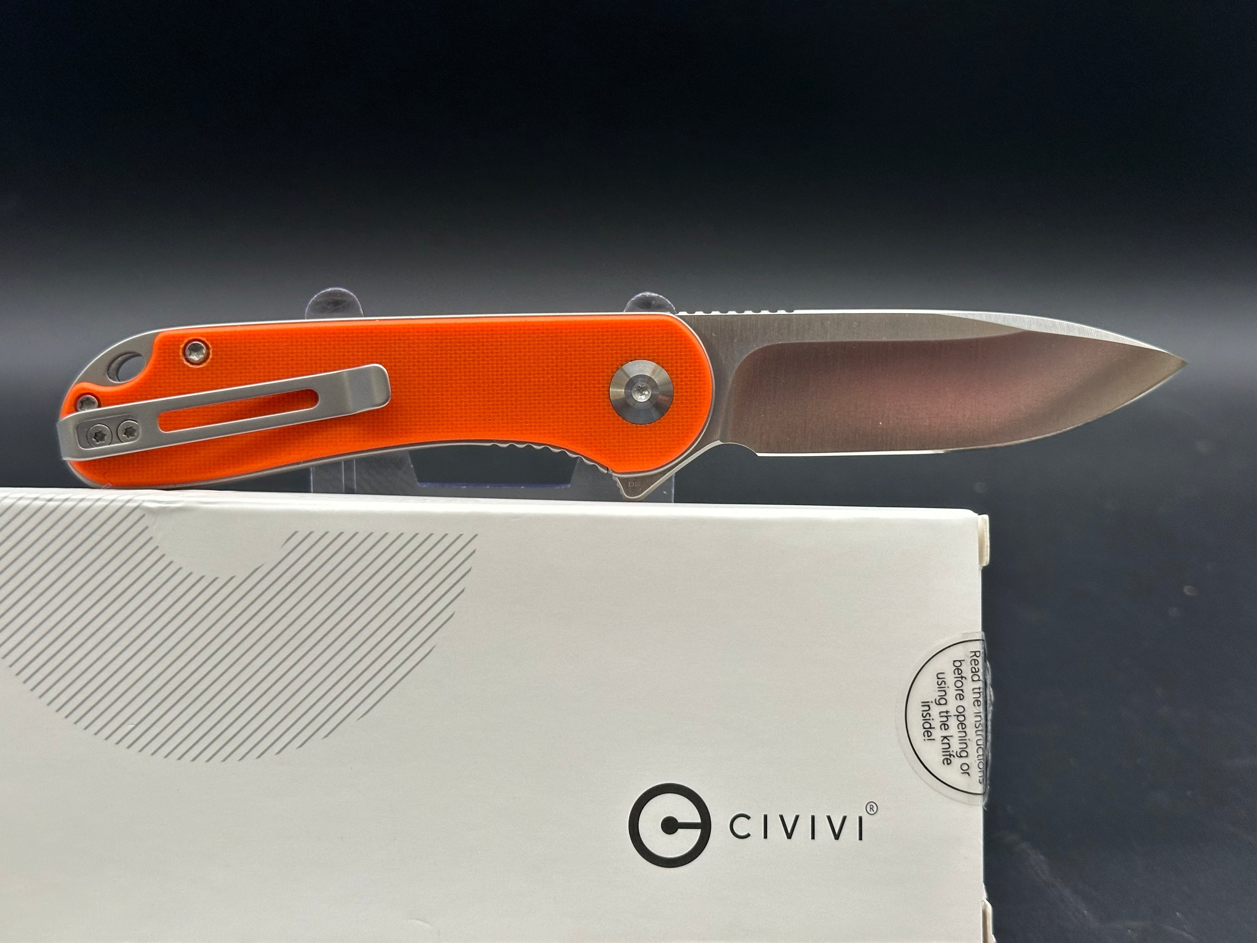 CIVIVI Elementum Liner Lock Folding Knife - Orange G10 Handle, Plain Edge D2 Blade - EDC Pocket Knife for Camping, Hiking & Outdoor Adventures
