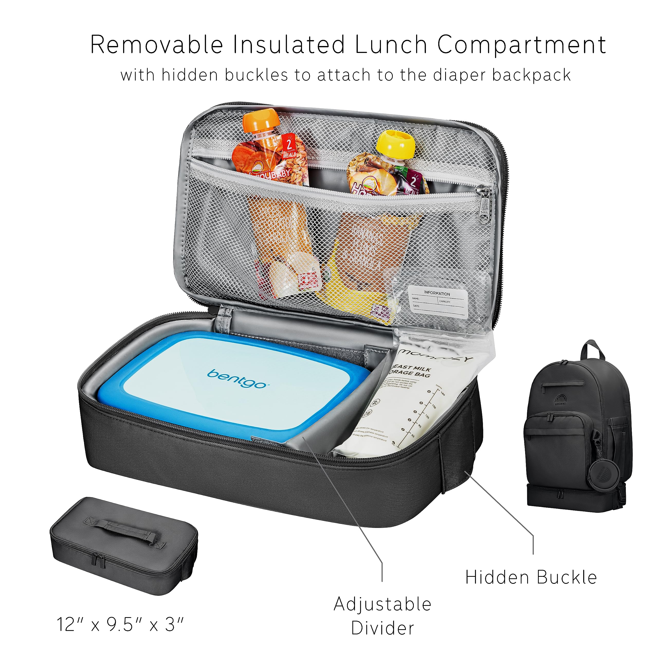**Uninni Large Baby Diaper Backpack for Moms & Dads – Waterproof Travel Bag with Portable Changing Pad & Removable Pacifier Case – Perfect for Daycare, Travel & Outings (Black)**