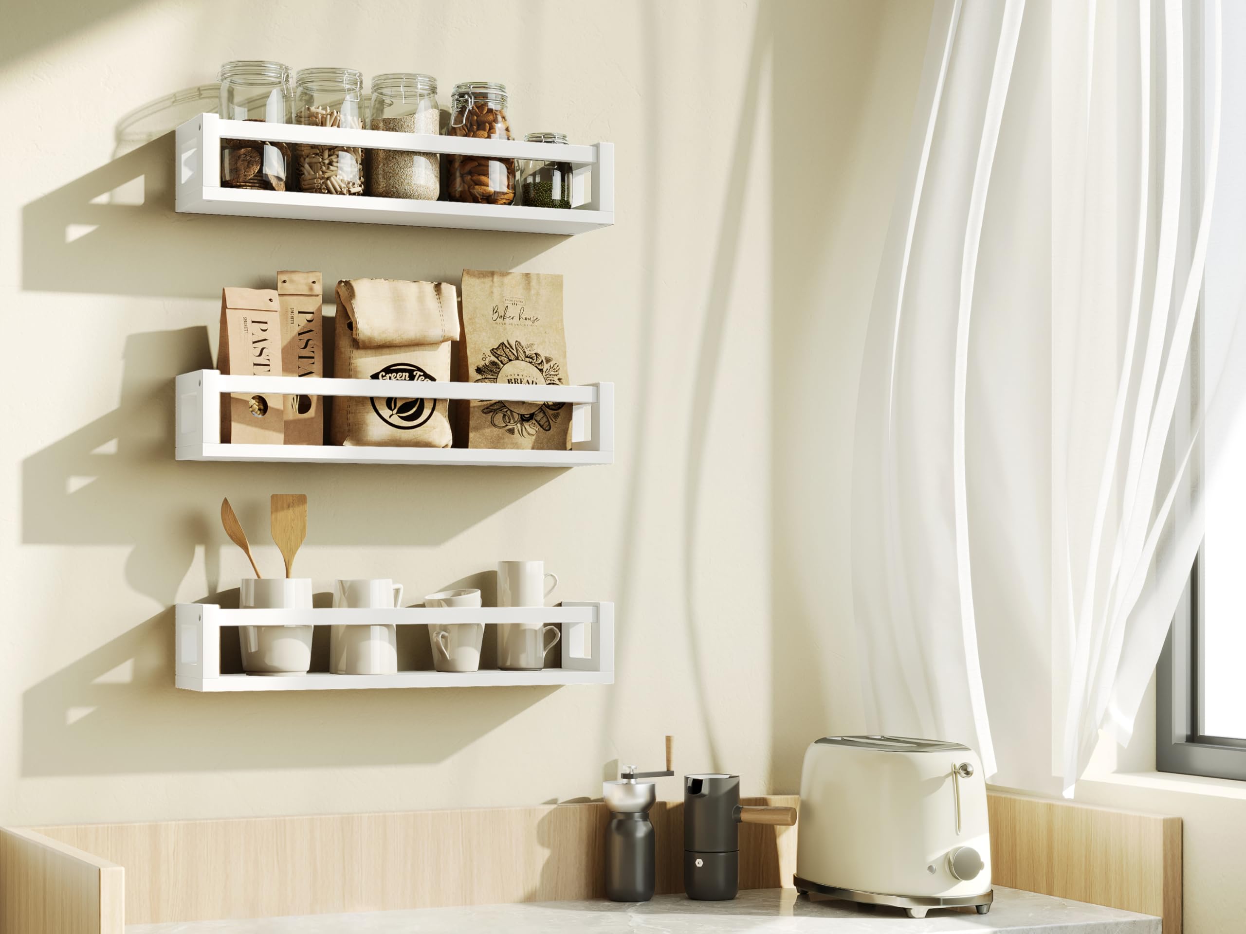 Upgraded Thick Floating Shelves - Multi-Purpose Wall-Mounted Bookshelves for Kids Room & Nursery, Perfect for Books, Toys, Spice Rack & Home Decor - White | Space-Saving Storage Solution for Bedroom, Living Room & Kitchen Organization