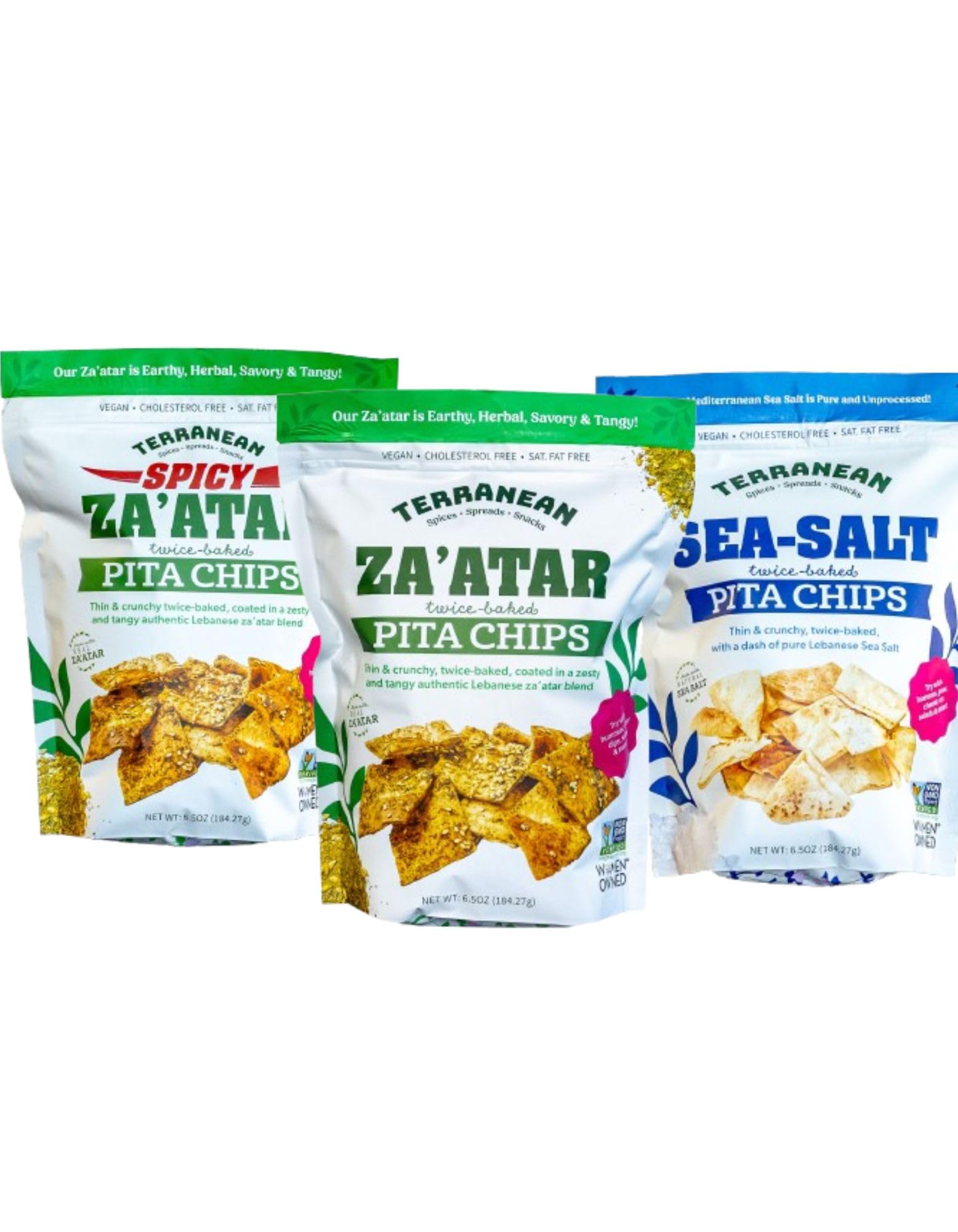 Terranean Herbs Pita Chips - Authentic Twice Baked, Thin & Crunchy Mediterranean Snacks (Assorted 3 Pack) | Perfect for Parties, Picnics & Healthy Snacking