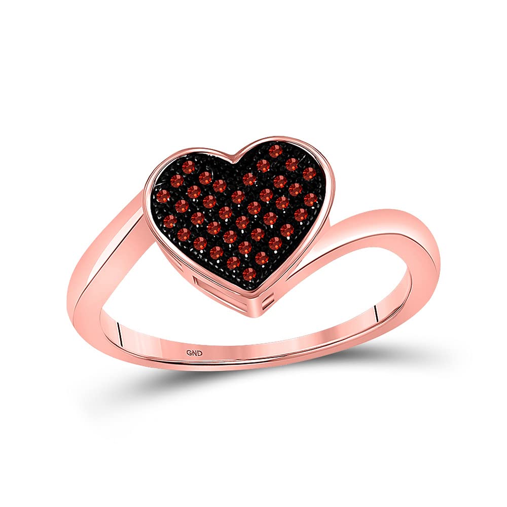 10K Rose Gold Women's Round Red Enhanced Diamond Heart Ring - 1/10 CTTW - Elegant Valentine's Gift, Anniversary Jewelry & Romantic Proposal Ring for Her