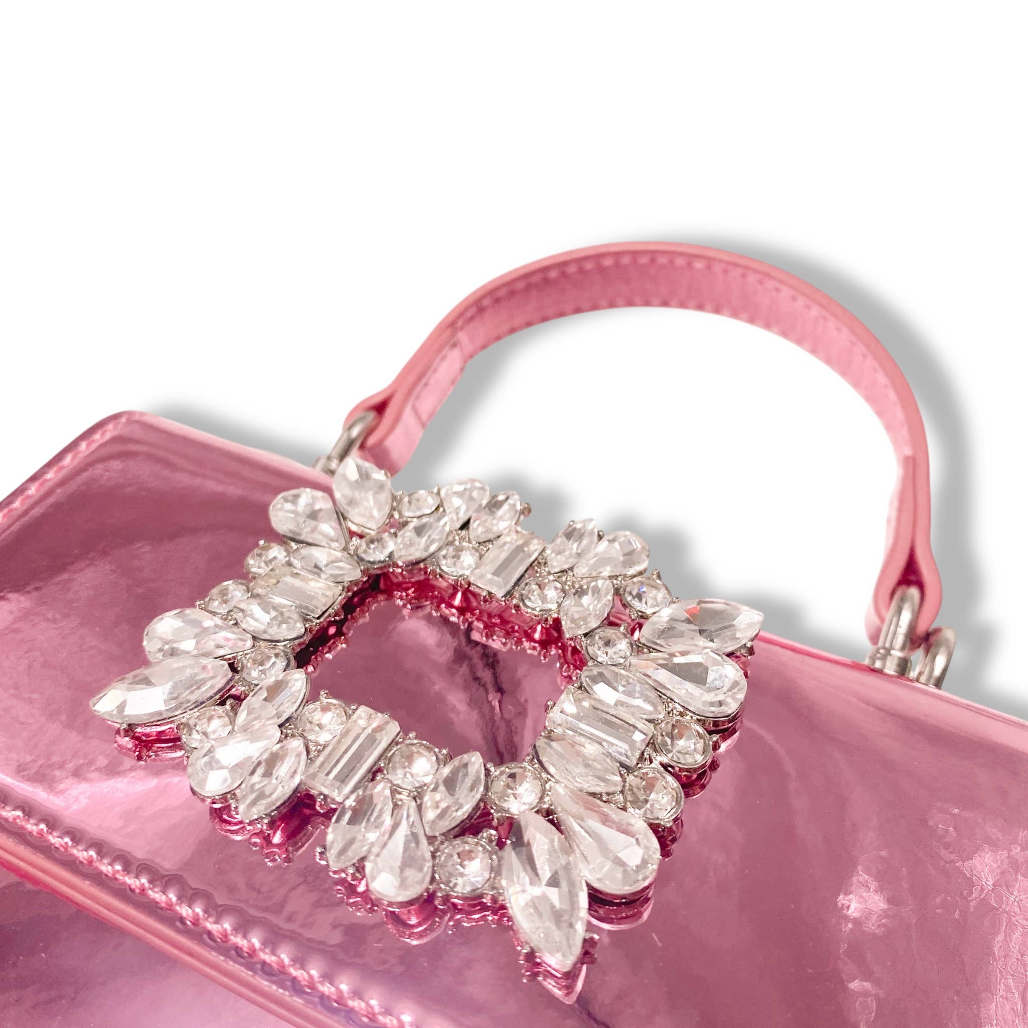 Sparkling Rhinestone Embellished Patent Leather Clutch Purse - Elegant Pink Evening Bag for Parties, Weddings & Special Occasions