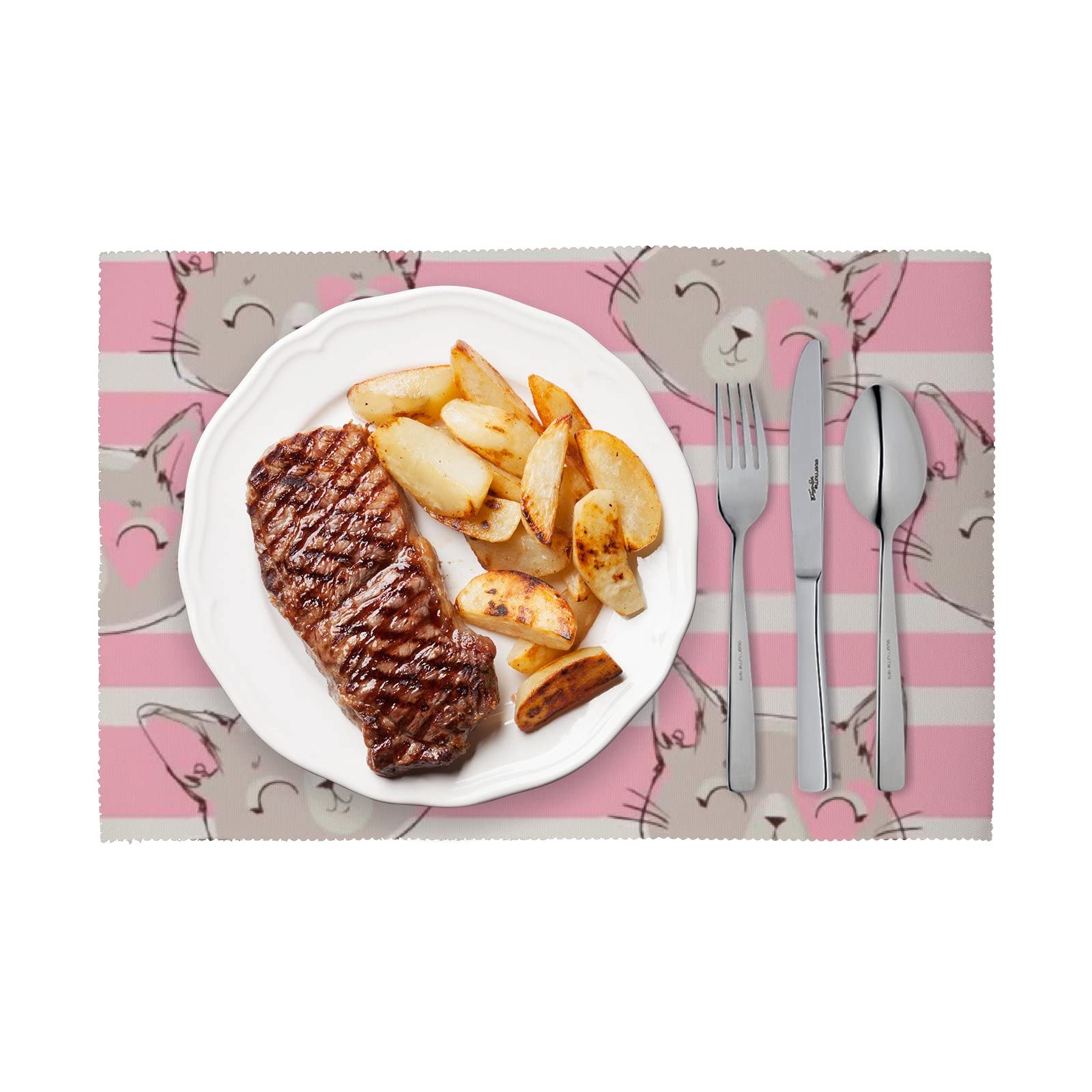 Cartoon Cat Polyester Placemats Set of 4 - Heat-Resistant, Waterproof, Non-Slip Dining Table Mats for Kitchen - Easy to Clean & Durable - Perfect for Family Meals, Parties & Daily Use