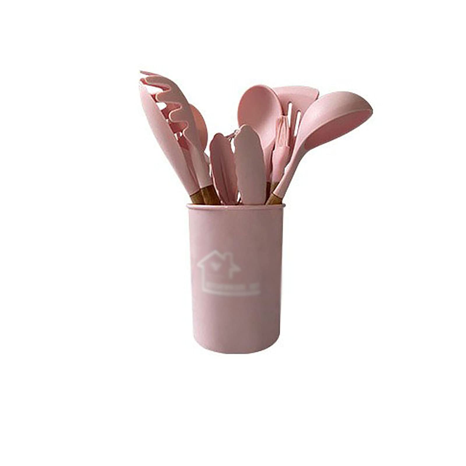 Colorful 12pc Silicone Kitchen Utensil Set - Non-Stick Spatula & Ladle for Cooking & Baking (Pink)