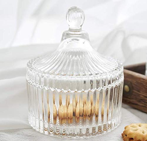 Royal Crystal Glass Candy Jar with Lid - 4 x 5 Inch, 10oz/300ml - Decorative Storage Container for Candy, Cookies, Chocolate, Nuts, Jewelry & Small Items - Perfect for Kitchen, Party, Wedding & Home Decor