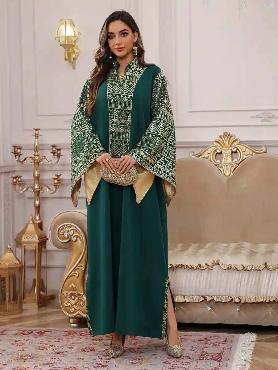 Elegant Eid Embroidery Sequins Caftan Dress for Women - Flowy Long Kaftan Gown with Beaded Details #25474 | Perfect for Eid Celebrations, Weddings & Special Occasions