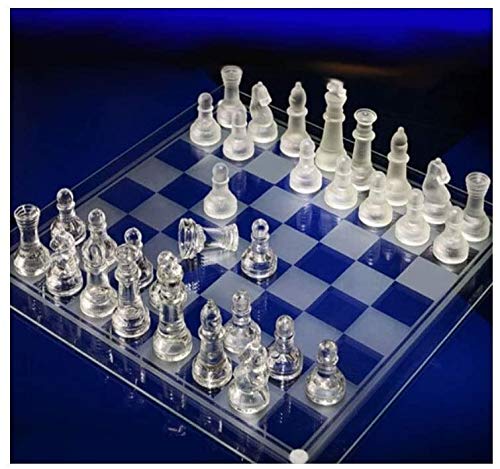 Premium Portable Glass Chess Set - Frosted & Clear Glass Pieces with Transparent Chess Board | Classic Strategy Game for Adults & Kids | Perfect for Home, Office, Travel & Gift Giving