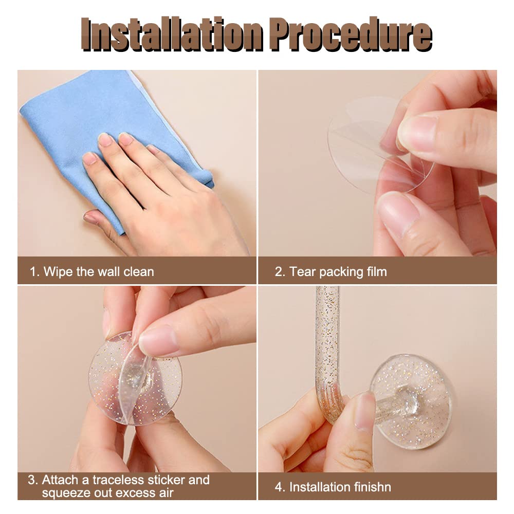 4 Pcs Clear Glitter Adhesive Scrunchies Holder - Waterproof DIY Hair Accessories Organizer - Wall Hooks for Scrunchy Storage, Headbands & Hair Ties - Perfect for Girls' Room, Bathroom & Dorm Organization