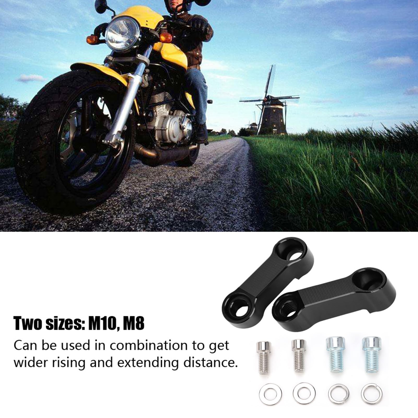 Motorcycle Mirror Riser Extender Kit 10mm/8mm - for Scooters & Bikes