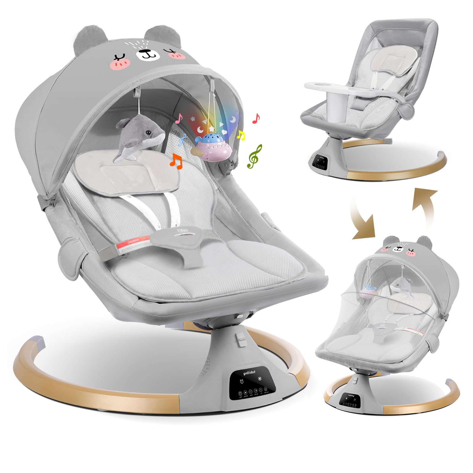 3-in-1 Baby Swing with Bluetooth & Remote Control - Infant to Toddler Rocker (0-24 Months) | Heavy Duty Base, 4 Speed Settings, Removable Tray | Perfect for Nursery, Daycare & Soothing Fussy Babies