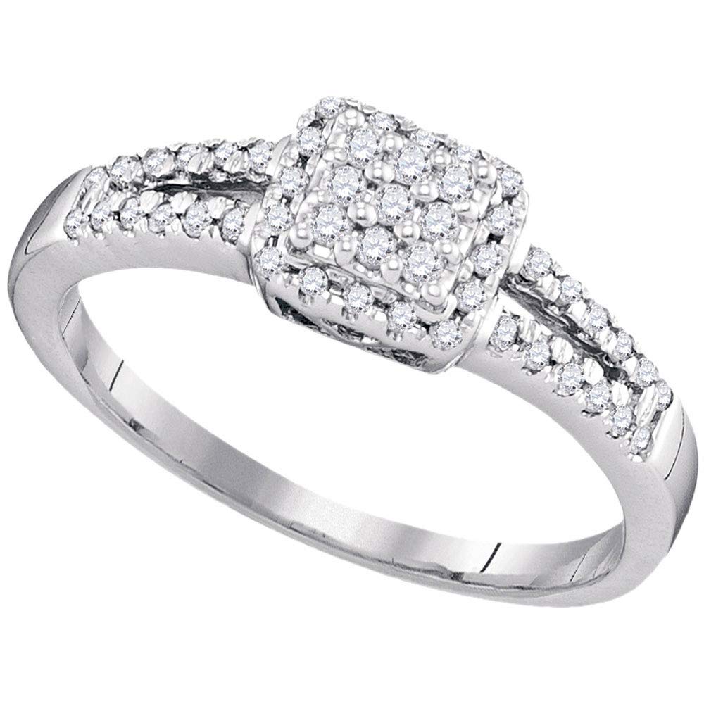 10K White Gold Women's Round Diamond Cluster Ring - 1/4 CTTW Square Design, Elegant Bridal Jewelry for Engagement, Wedding & Anniversary Gifts