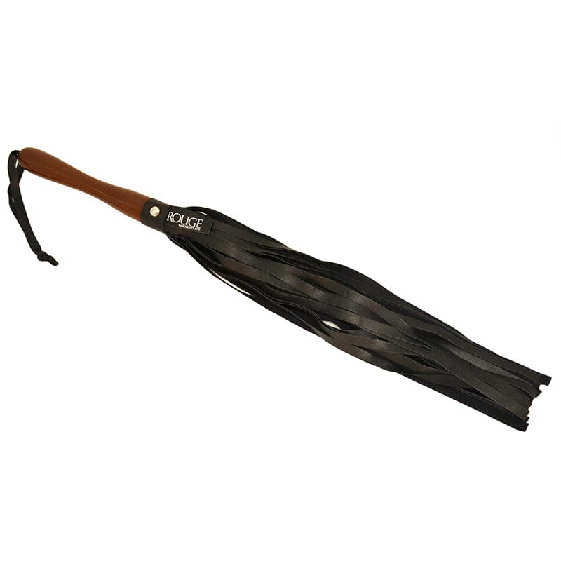 Premium Black Leather Flogger with Wooden Handle - BDSM Toy for Sensual Play, Spanking, and Role Play Scenes