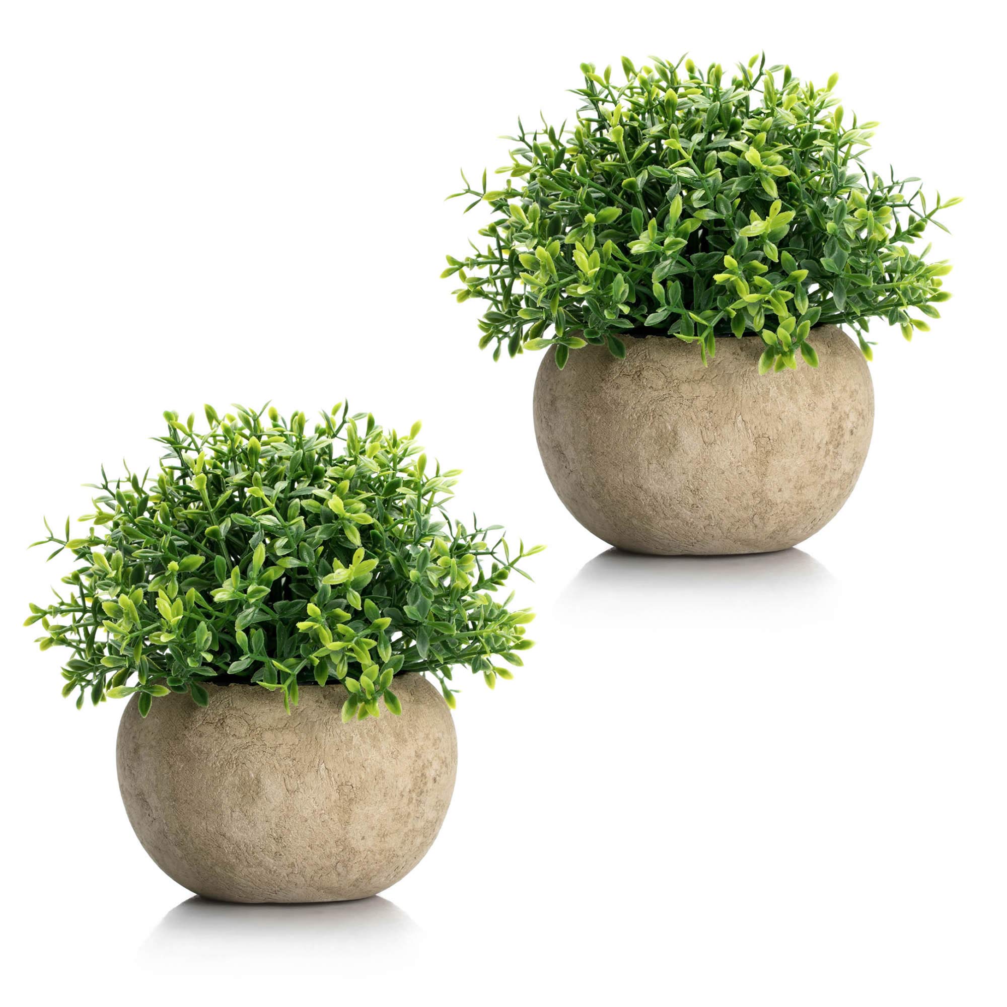 2Pcs Mini Artificial Boxwood Topiary Faux Plants for Indoor Decor - Small Fake Plants for Home, Office Desk, Cubicle, Farmhouse Kitchen, Bookshelf, Bedroom & Bathroom - Perfect for Zen Garden, Aloe Vera Theme & Magnolia Style Decor