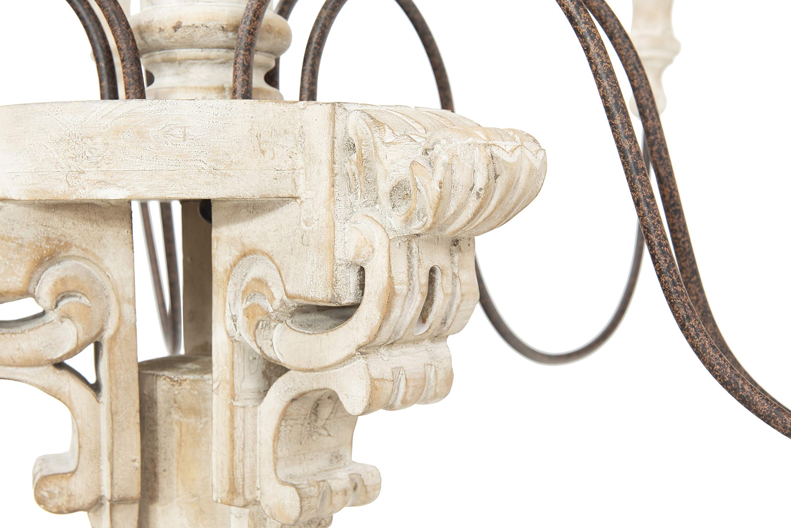 Creative Co-Op 6-Light Wood & Metal Chandelier in Off-White - Rustic Farmhouse Ceiling Lighting Fixture for Dining Room, Bedroom, or Living Room
