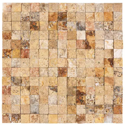 Premium Scabos Travertine 1x1 Mosaic Tile - Natural Stone Wall & Floor Tile for Bathroom, Kitchen Backsplash, and Pool Surrounds