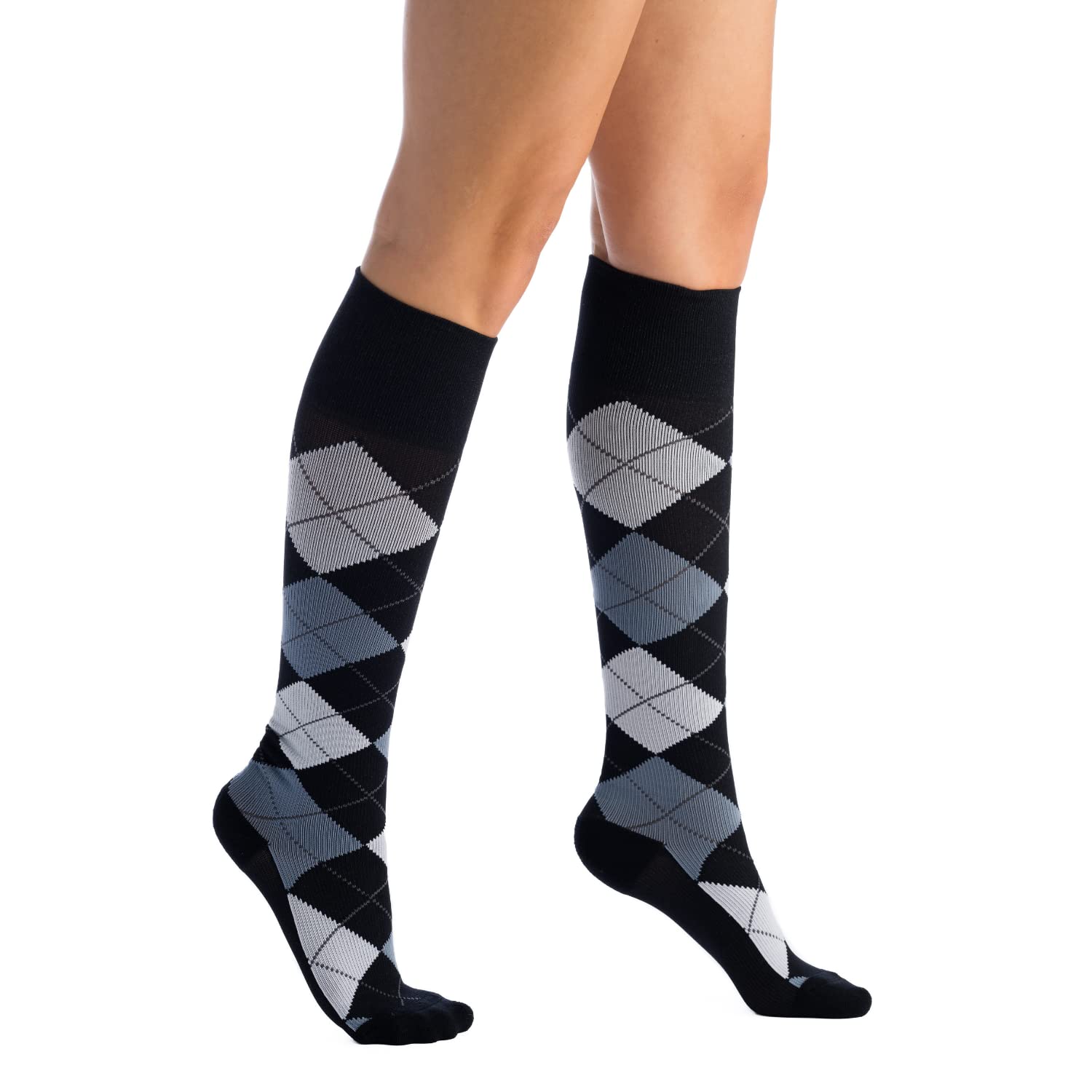 EvoNation Men & Women's 15-20 mmHg Graduated Compression Socks - Moderate Pressure Knee High Argyle Socks for Circulation & Comfort - Perfect for Travel, Sports & Daily Wear