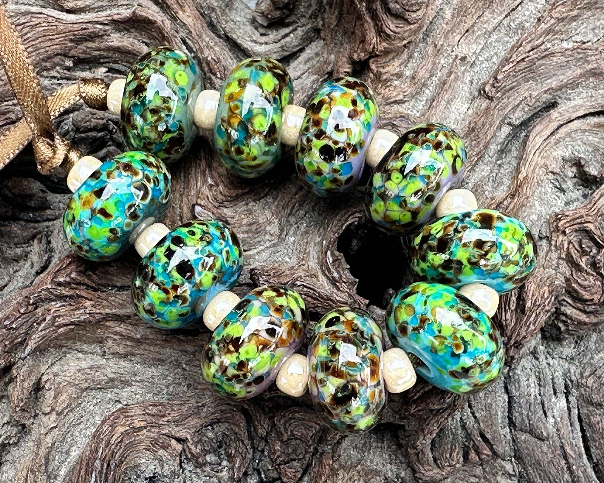 12 Pairs Handmade Lampwork Glass Beads - Jade Green Forrest Design for Jewelry Making, DIY Crafts | Perfect for Necklaces, Bracelets & Earrings
