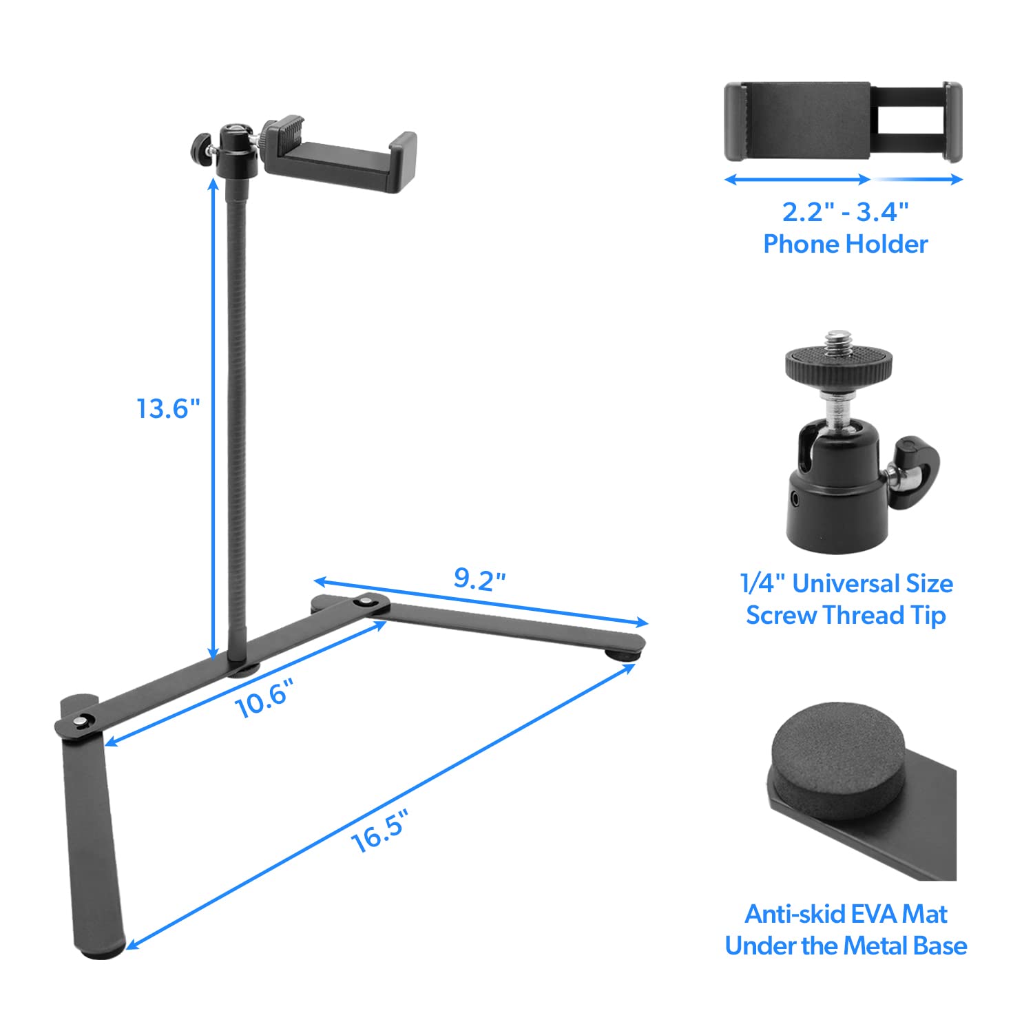 LimoStudio 13.6-Inch Flexible Gooseneck Phone Tripod Stand - Lightweight Overhead Tabletop Mount for iPhone, Galaxy, Pixel (Model AGG3314) - Perfect for Video Calls, Live Streaming & Content Creation