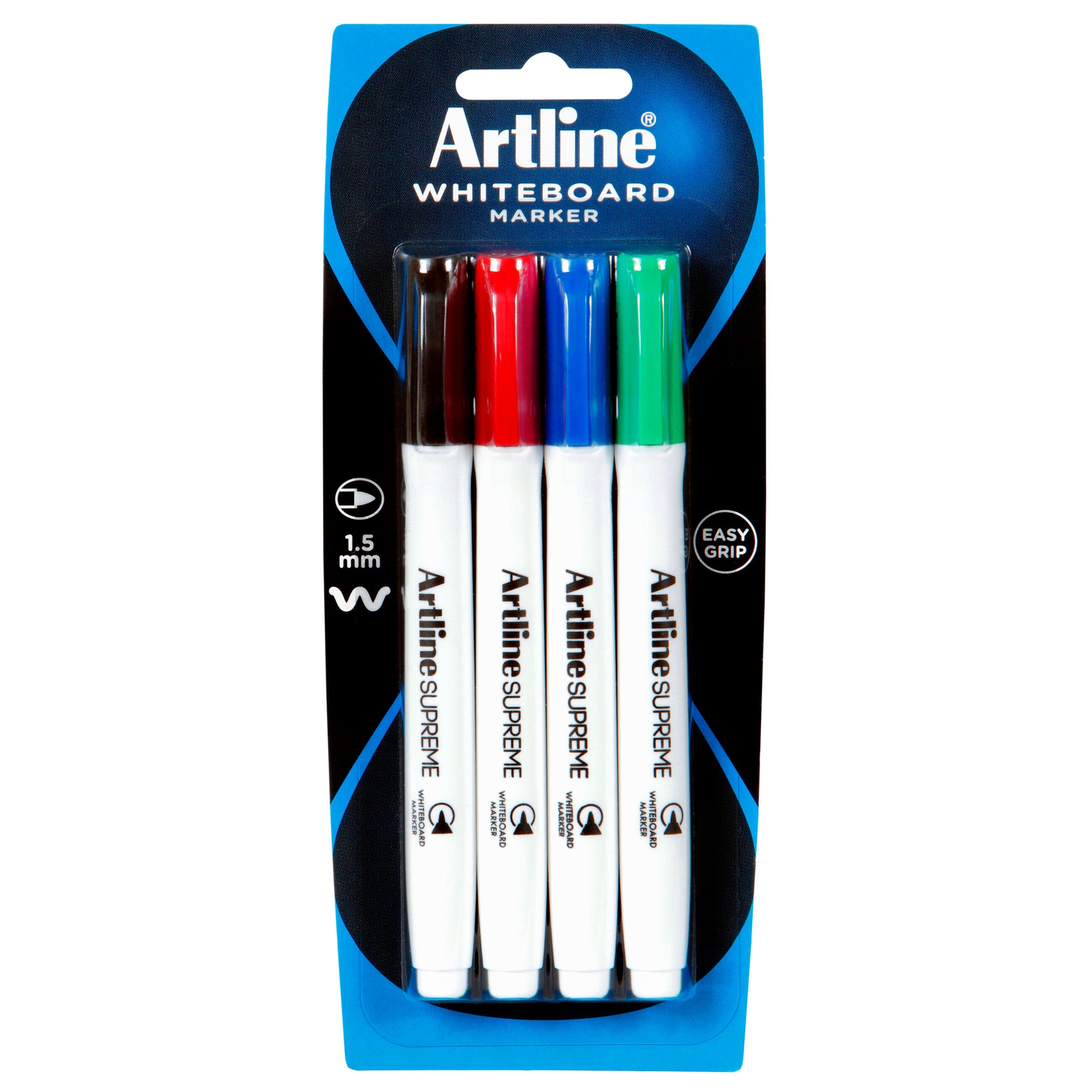Artline Supreme Whiteboard Marker 1.5mm Bullet Tip - Assorted Colors 4-Pack for Office, Classroom & Home Use - Dry Erase Markers for Whiteboards, Glass & Smooth Surfaces