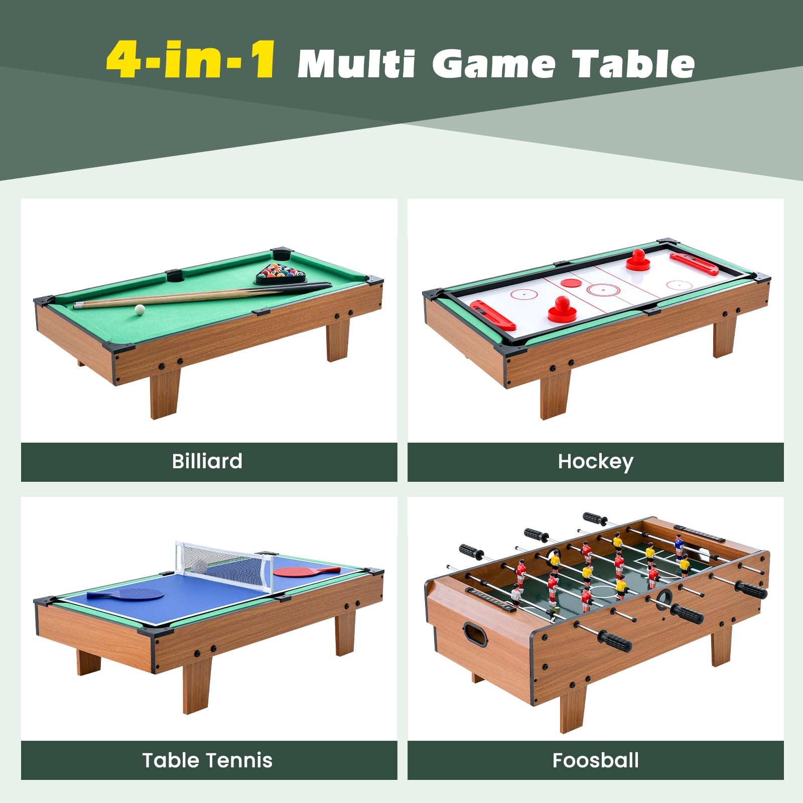 Giantex 4-in-1 Multi Game Table - Foosball, Billiards, Ping Pong & Push Hockey Combo - Wooden Arcade Game Table Set for Adults & Family Game Night - Perfect for Home Entertainment, Game Rooms & Party Gatherings