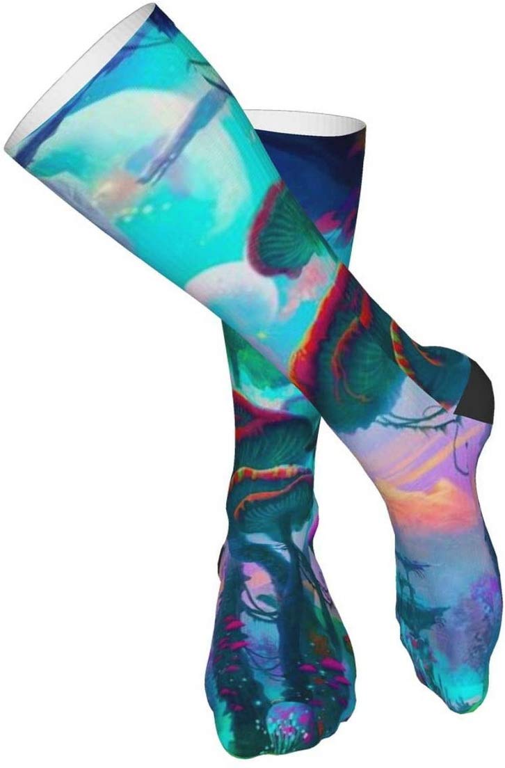 Trippy Compression Socks for Men & Women - Crazy Psychedelic Printed Over The Calf Cotton Socks - Perfect for Raves, Festivals, Yoga & Long Flights